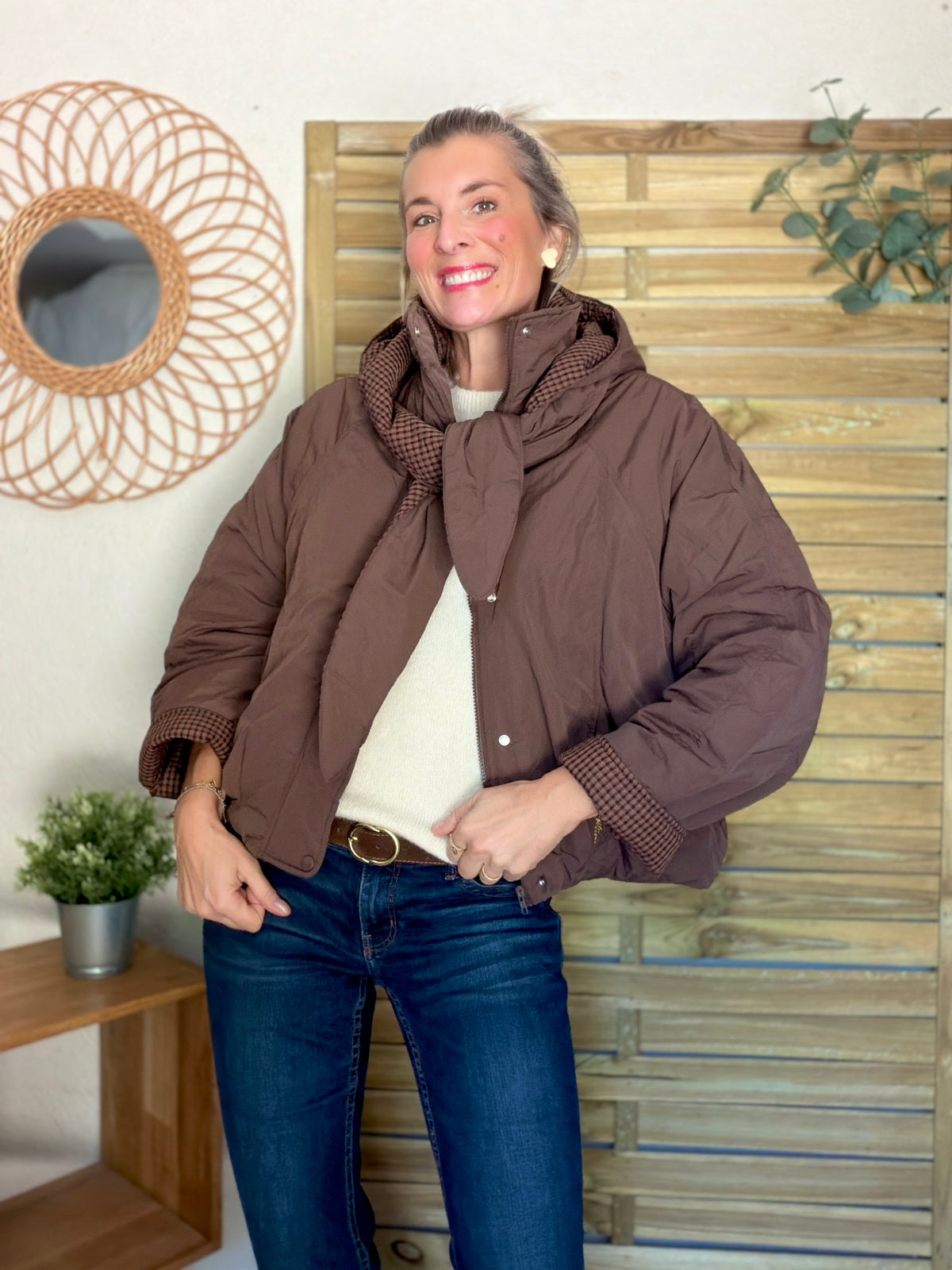 PRÉCOMMANDE (Expédition 22/10) • Veste matelassée capuche amovible réversible ODILE Chocolat
