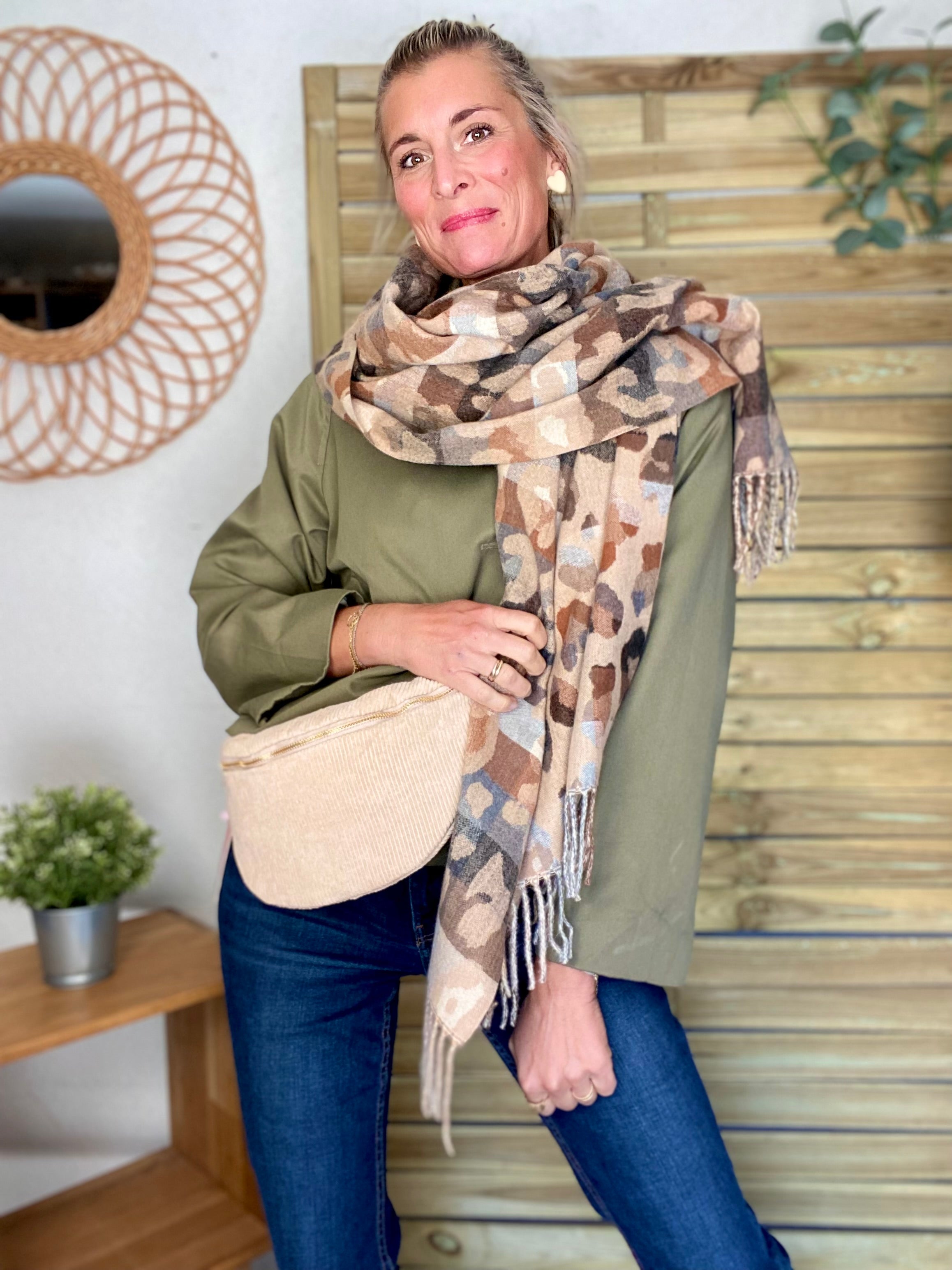 Écharpe douce AGNÈS Léo multico Camel 🐆