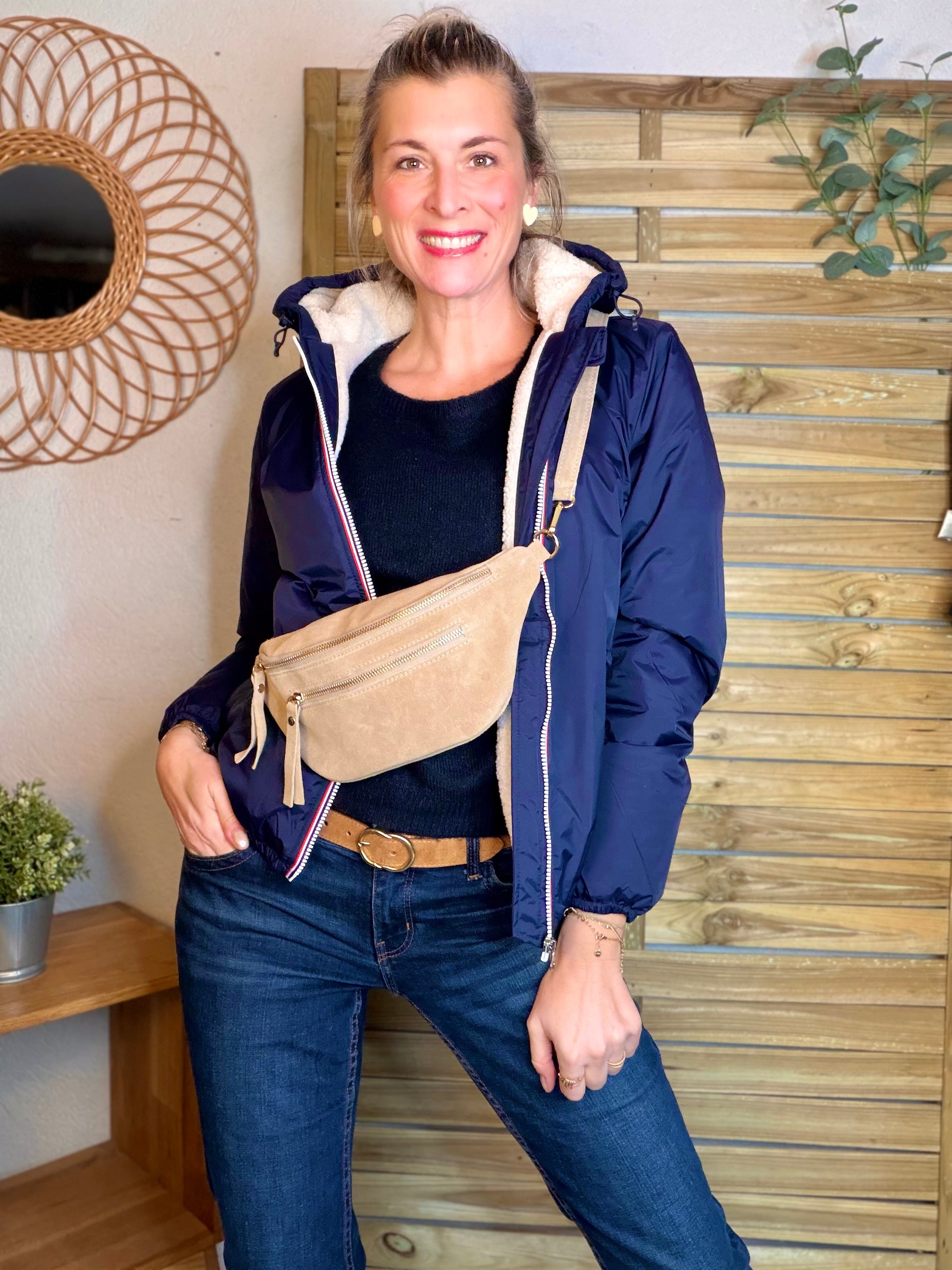 Parka Imperméable LOUISE COURT sherpa - Bleu marine - LAURA JO (DÉSTOCKAGE Taille L)