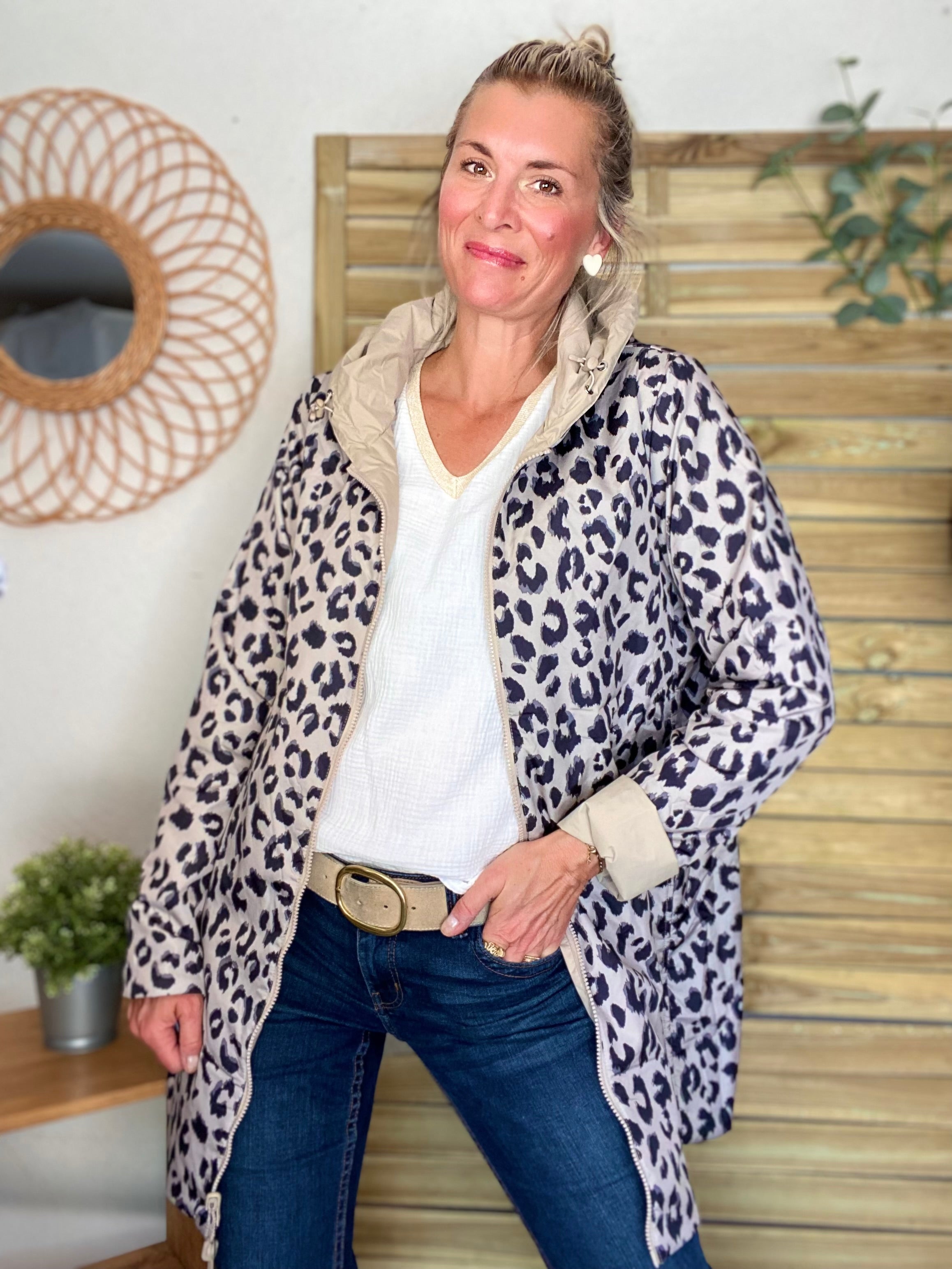 Imperméable réversible rembourré LOUISON LONG - Beige / Léo - LAURA JO