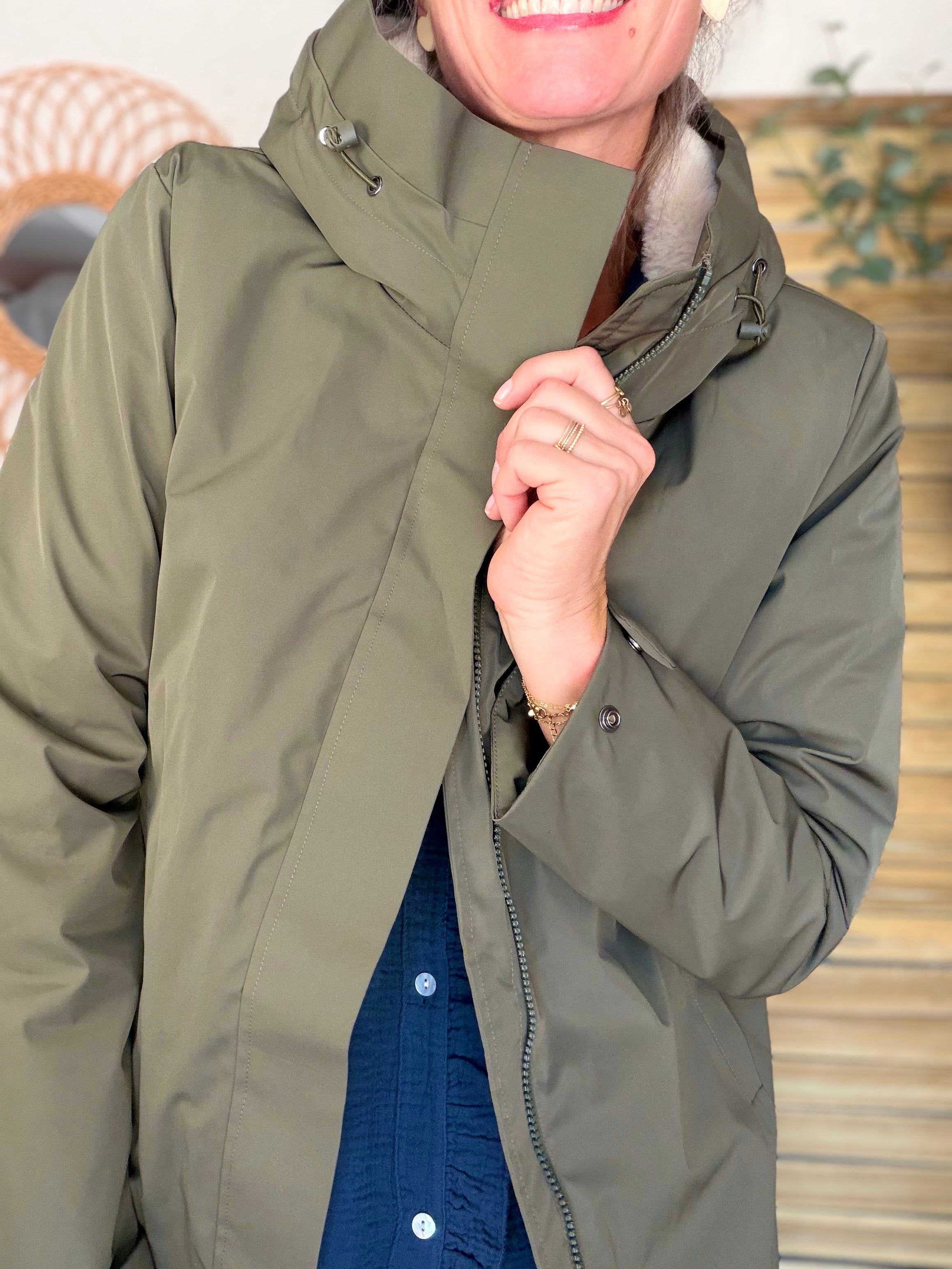 LAURA JO - Parka fourrée imperméable AMBRE MI-LONG - Kaki / Beige