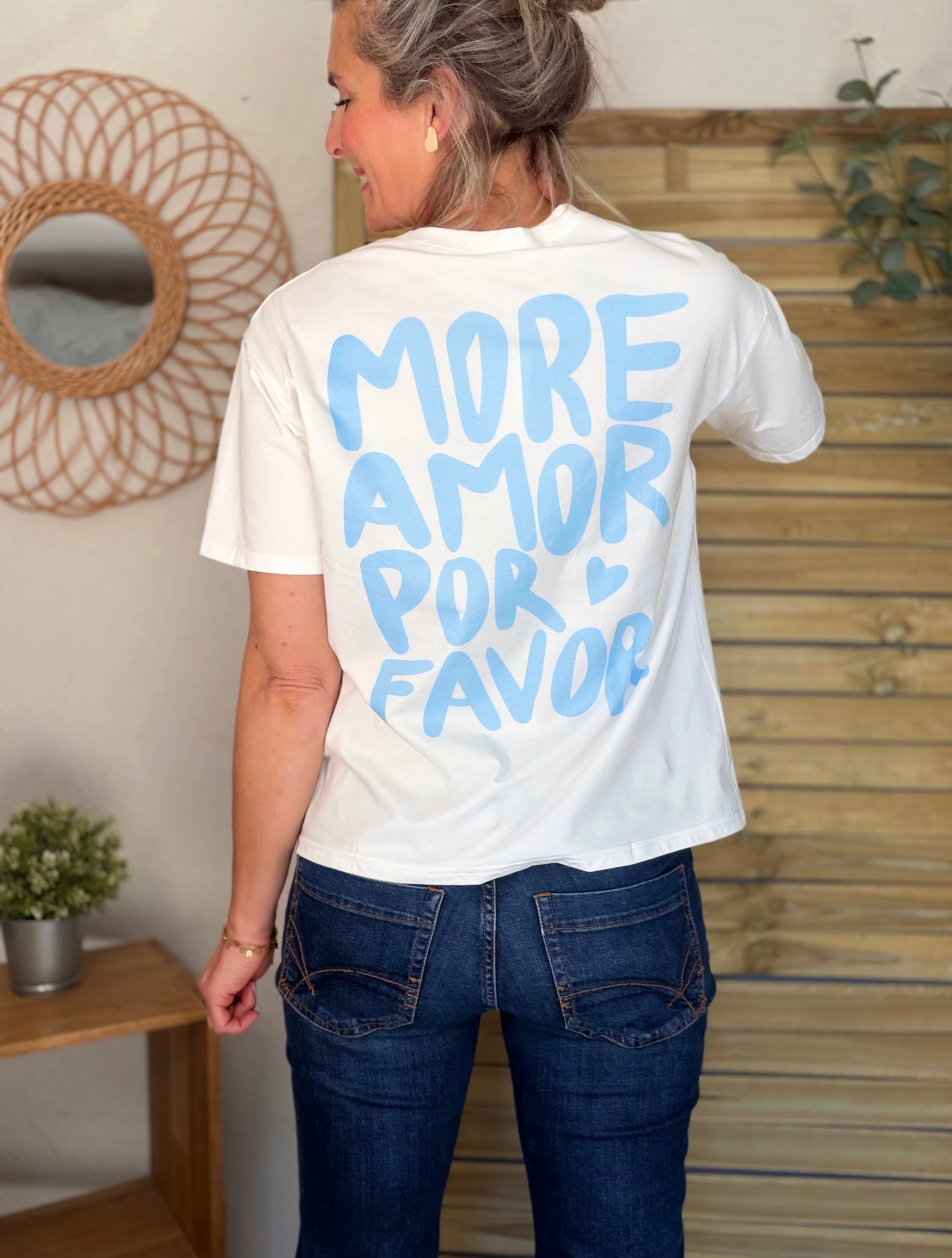 Tee shirt MORE AMOR POR FAVOR - RITA Blanc/Bleu