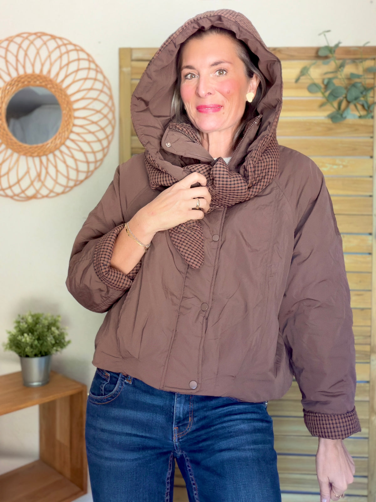 PRÉCOMMANDE (Expédition 22/10) • Veste matelassée capuche amovible réversible ODILE Chocolat