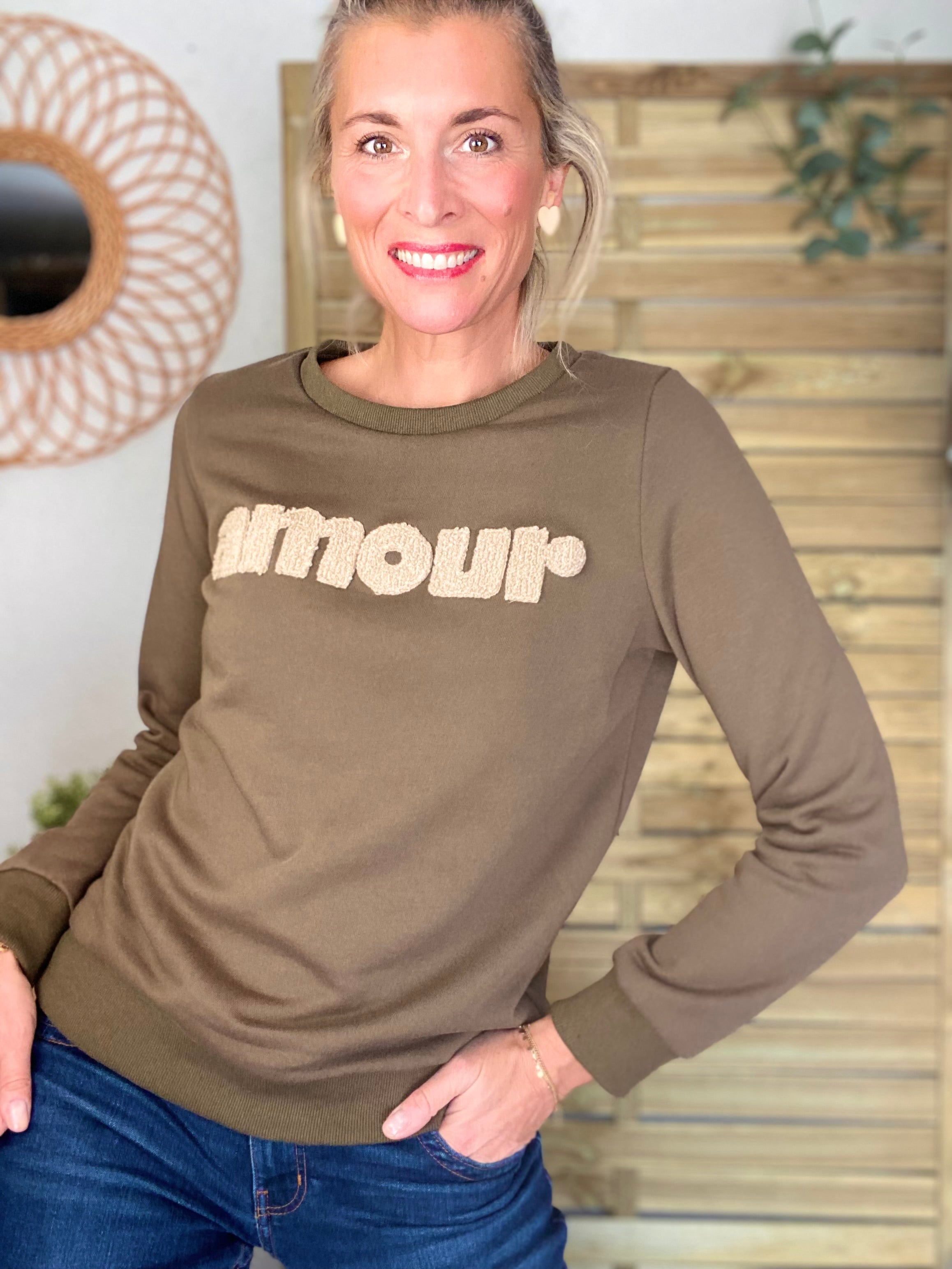 Sweat amour DORIA - Kaki / Beige