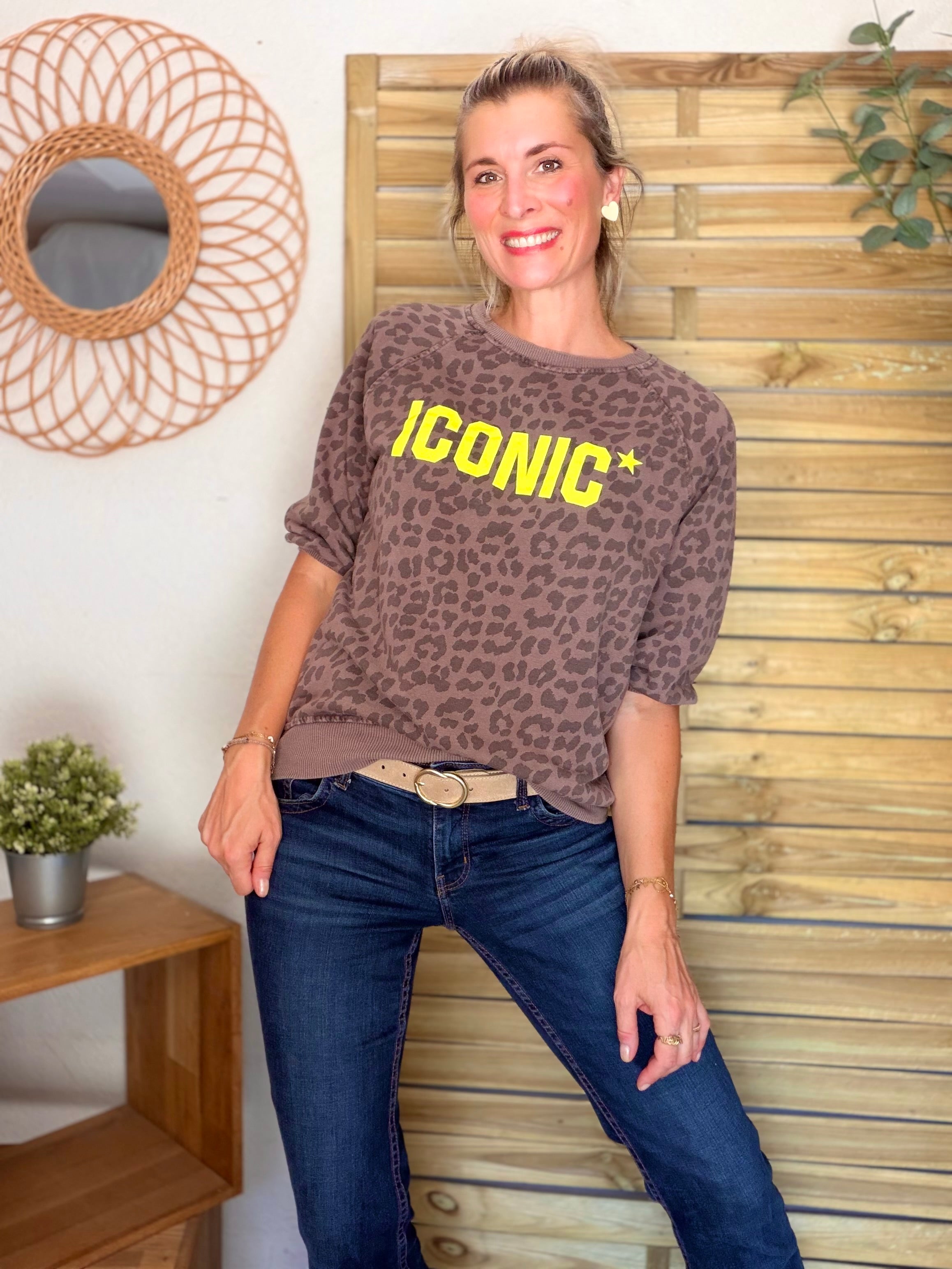 Sweat ICONIC Léo - ANGELA Café Jaune fluo