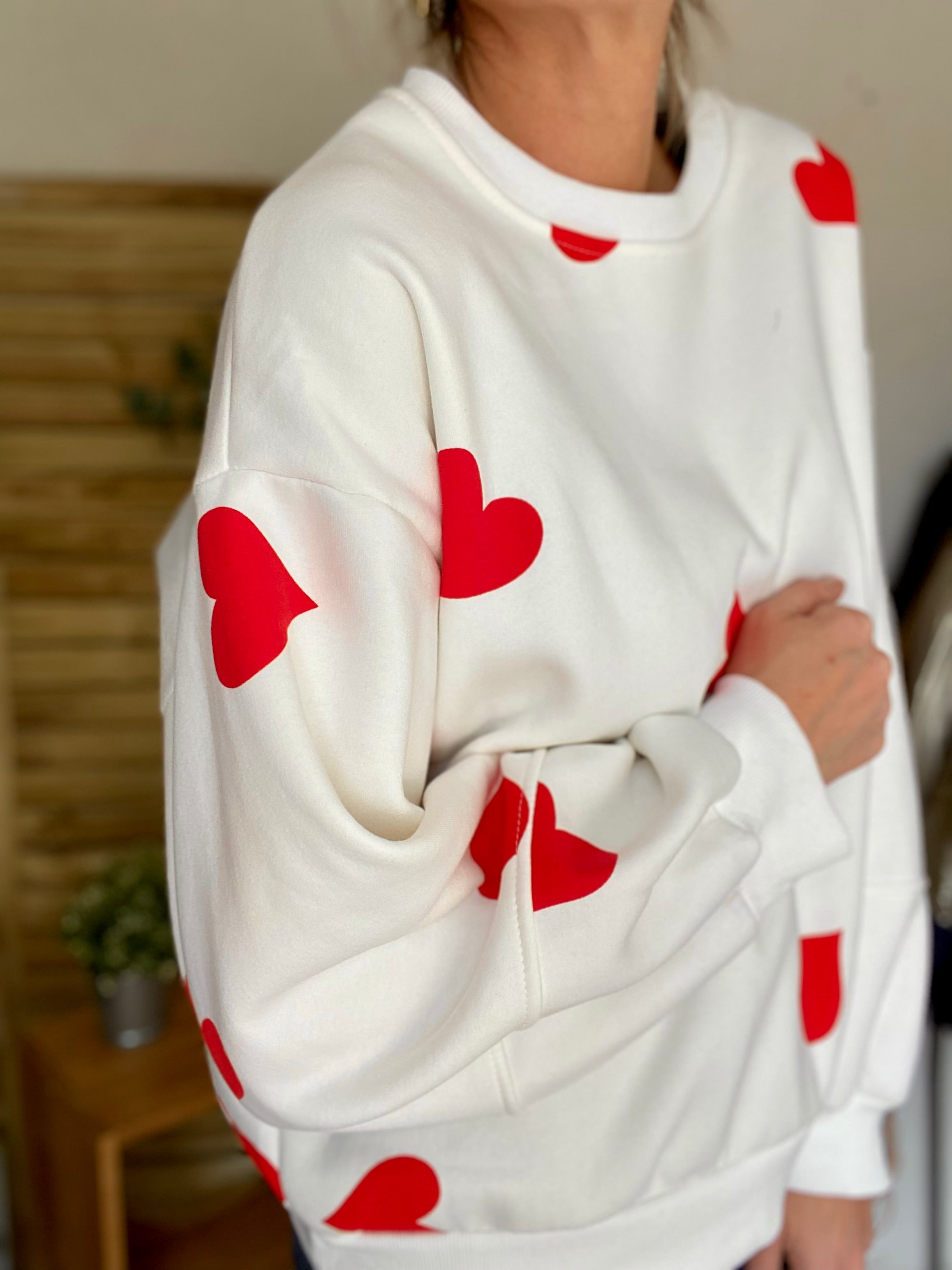 Sweat oversize Coeurs VALENTINE - Blanc - Taille unique - FIN DE SÉRIE