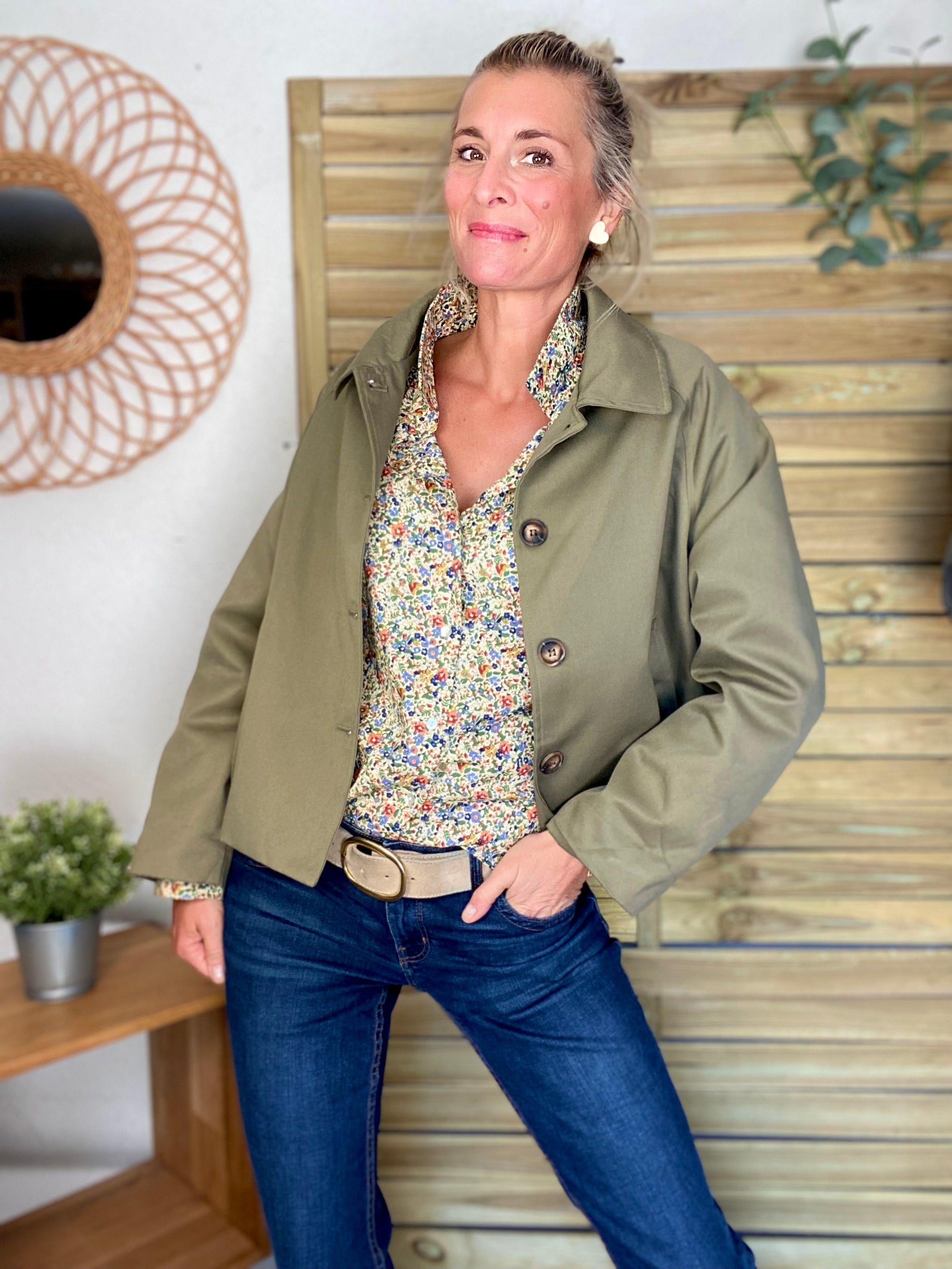 Veste Trench en coton avec vichy - YSEULT court Kaki