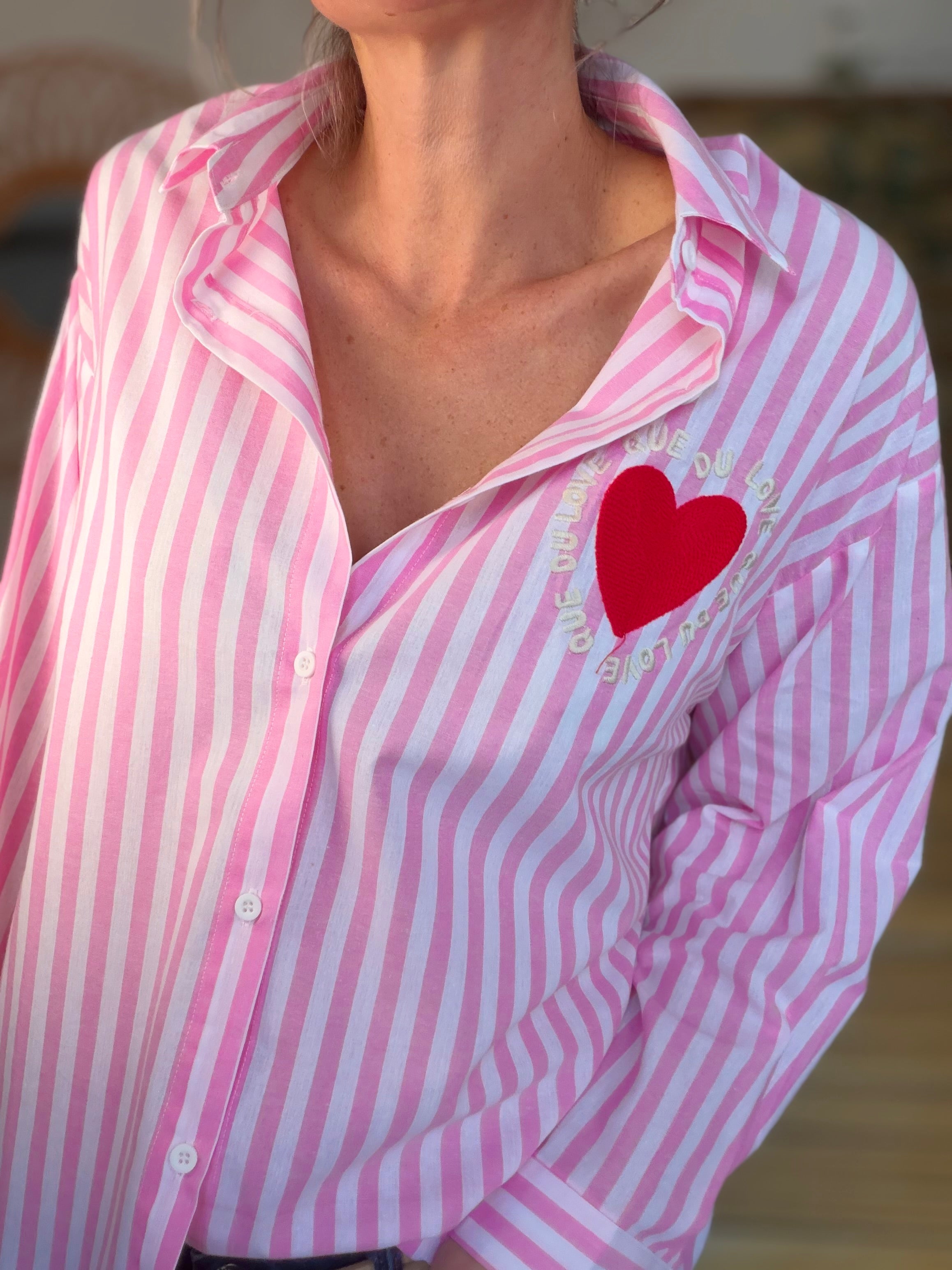 Chemise rose rayée brodée QUE DU LOVE ❤️ SERENA