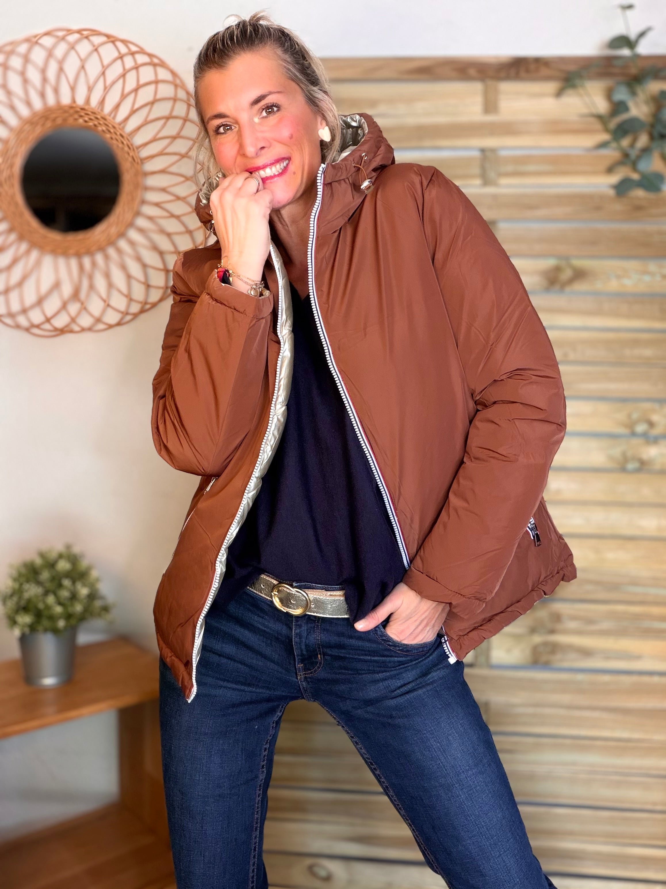 ⚡️PÉPITES FRIDAY - Doudoune imperméable réversible longue ANGÈLE COURT - Rouille choco - MELYA MELODY