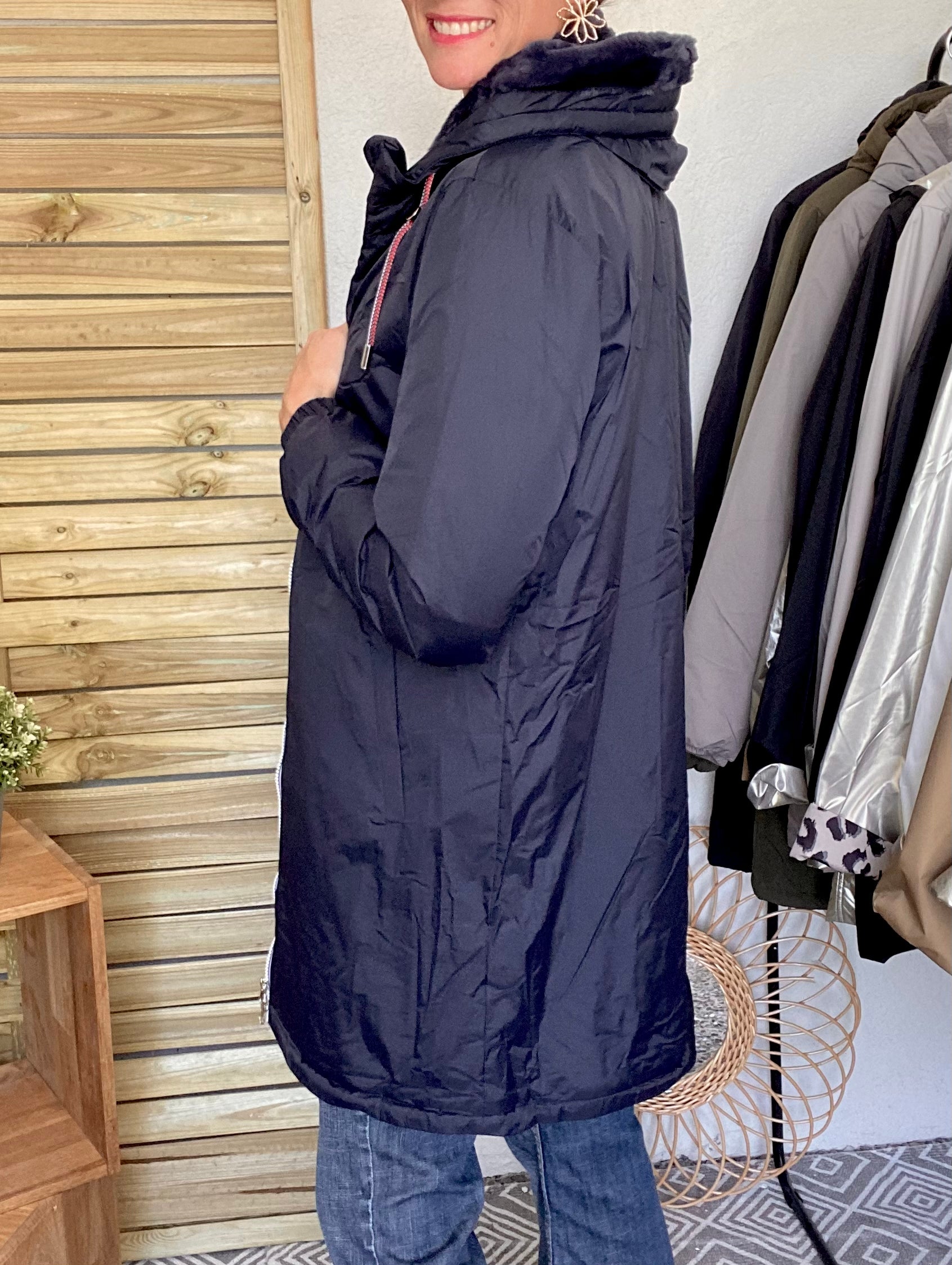 ***PROMO - Tailles 3XL et 4XL - Parka Imperméable THELMA LONG fourrée - Bleu marine - Laura Jo