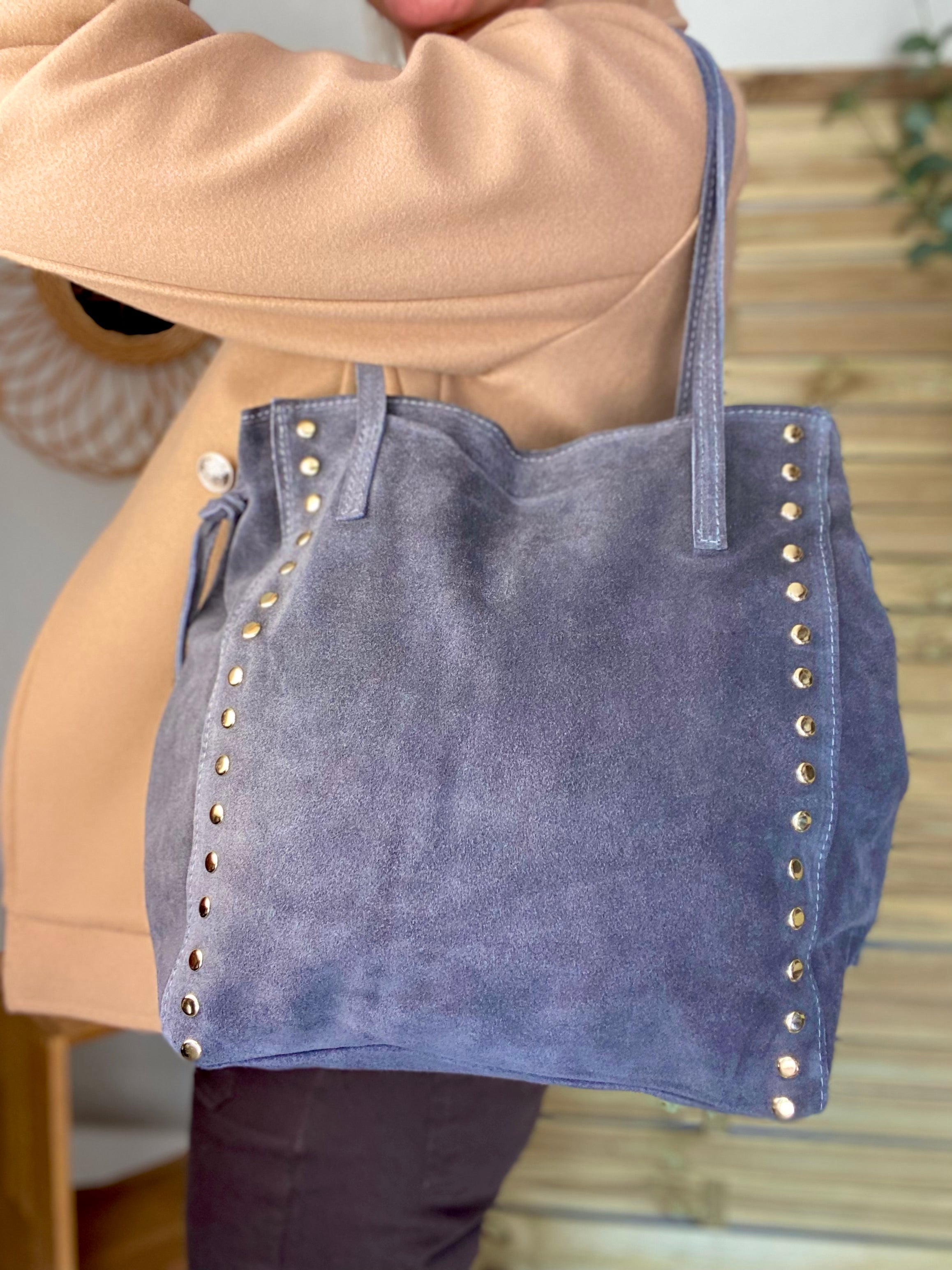 ⚡️PÉPITES FRIDAY - Sac en cuir daim avec clous - Gris foncé - COURTNEY