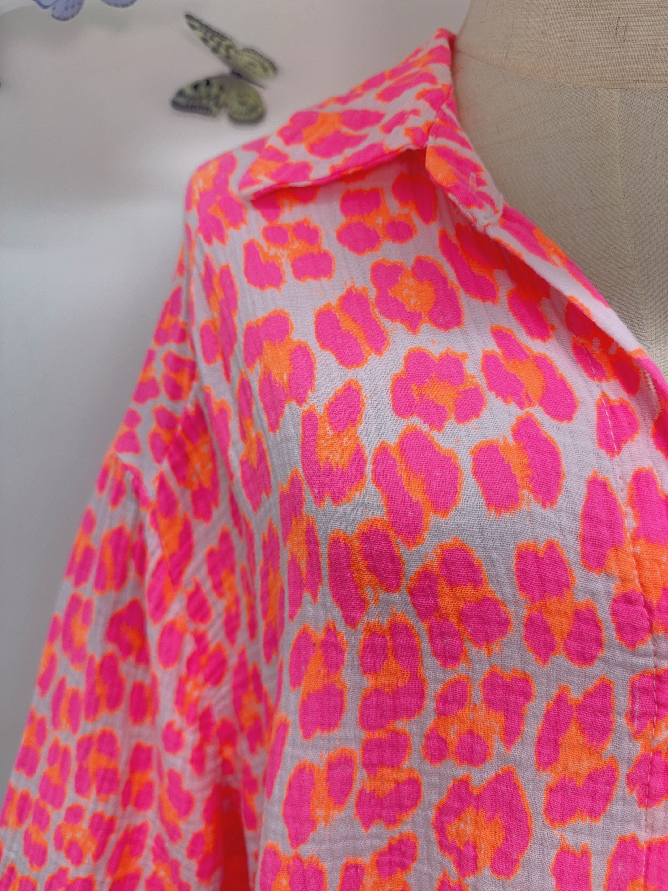 Chemise en gaze de coton FÉLICIE Léo Rose fluo