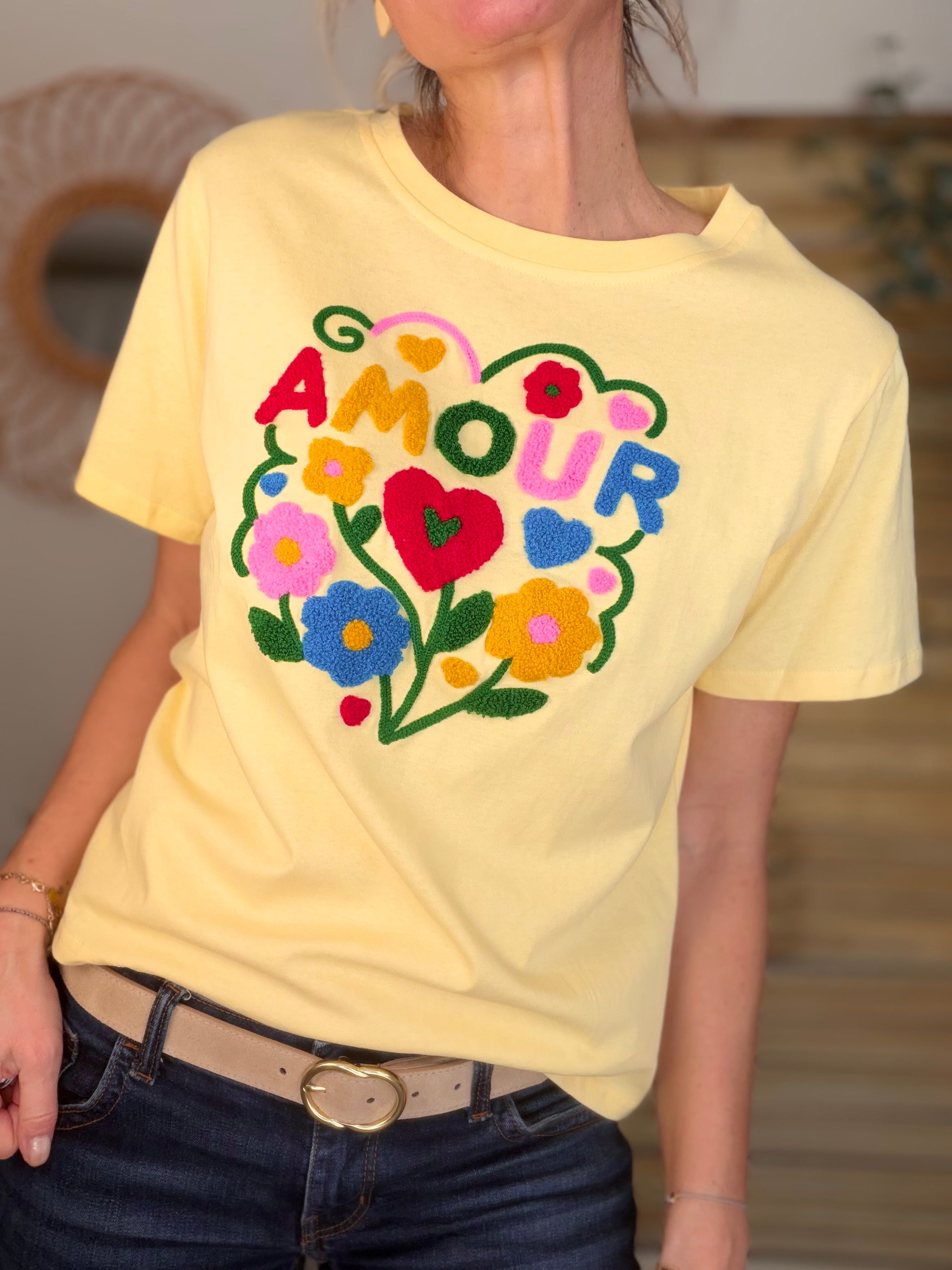 Tee shirt amour fleuri ARYA Jaune