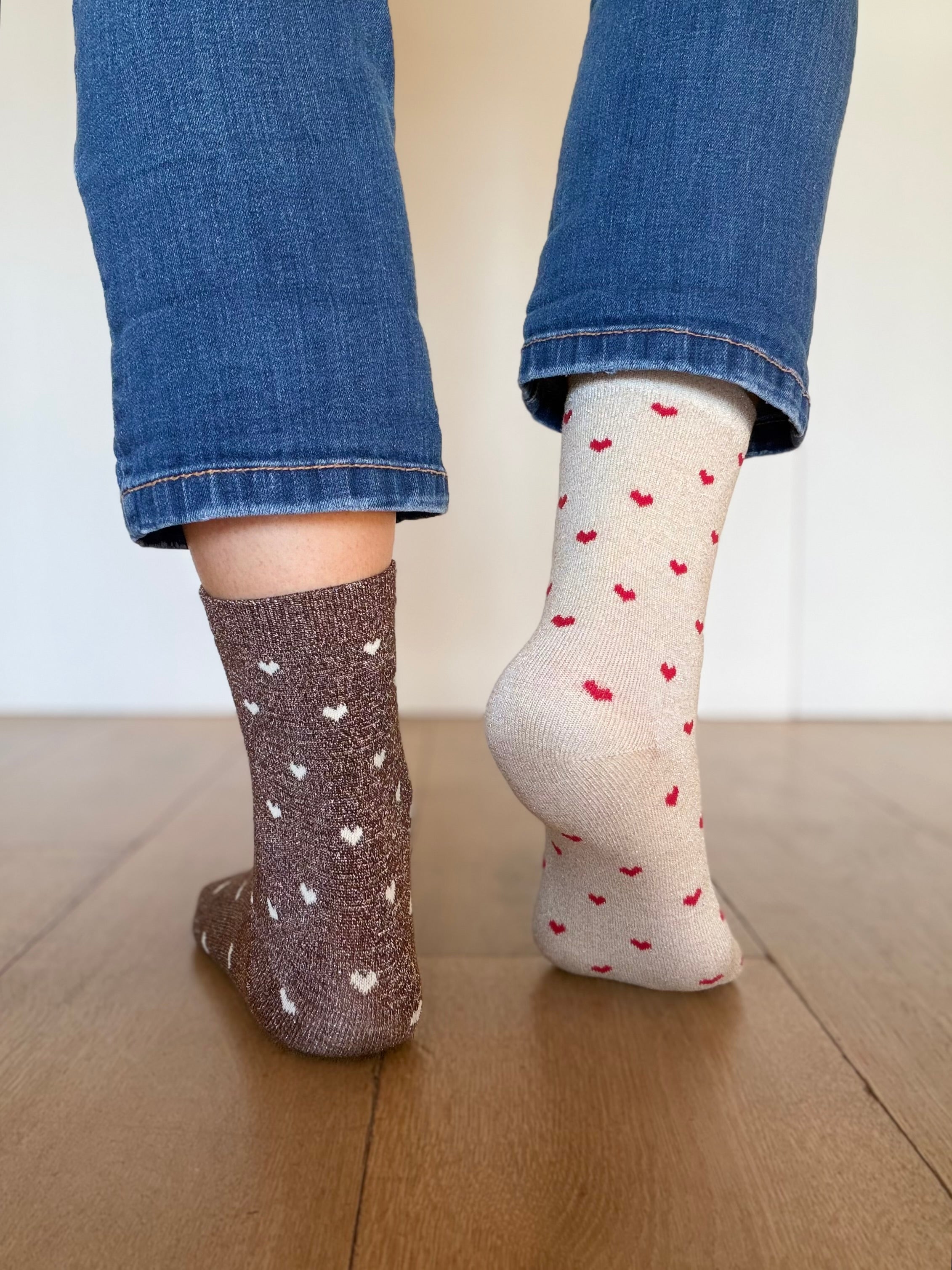 Chaussettes scintillantes glitter ZAHO - Petits coeurs ❤️🤎