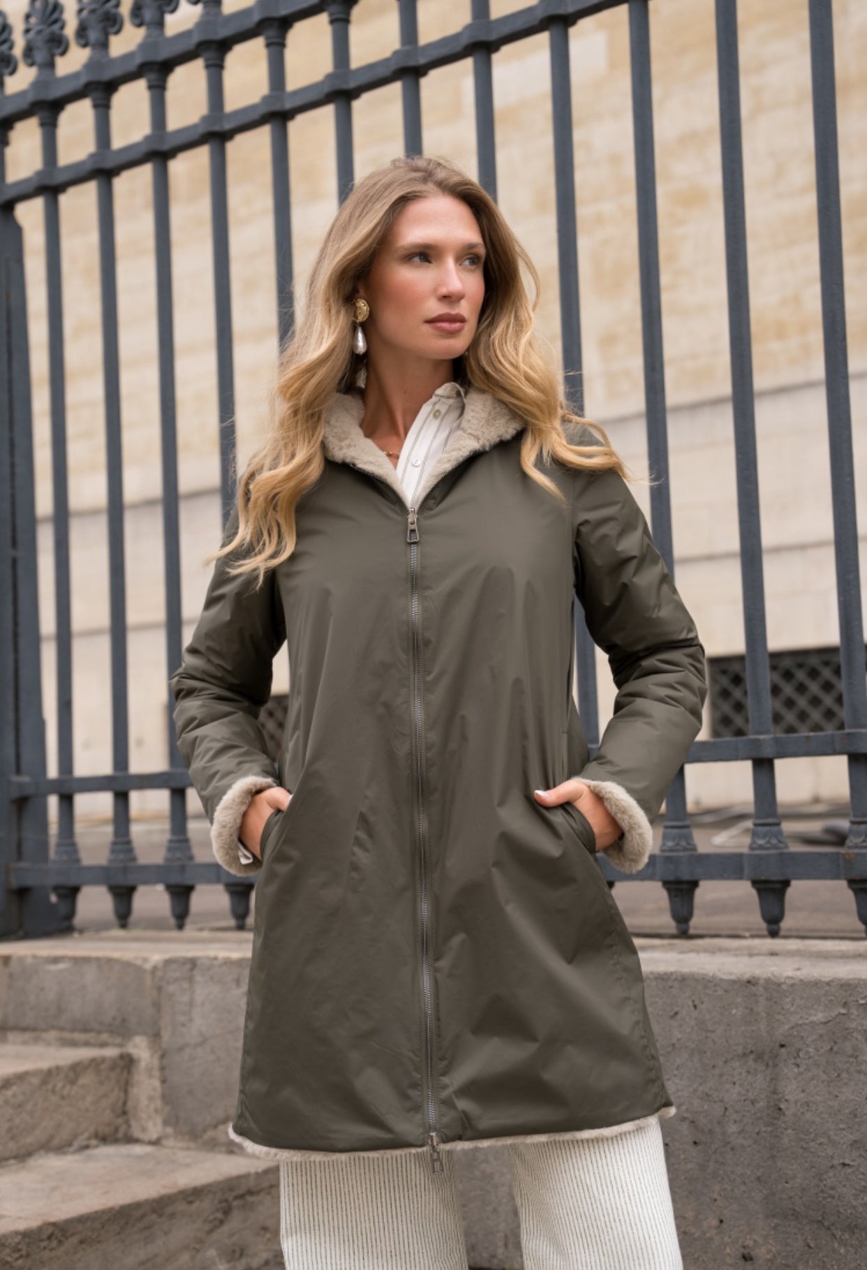 Parka Imperméable réversible fourrée Kaki / Beige ALIX - LAURA JO