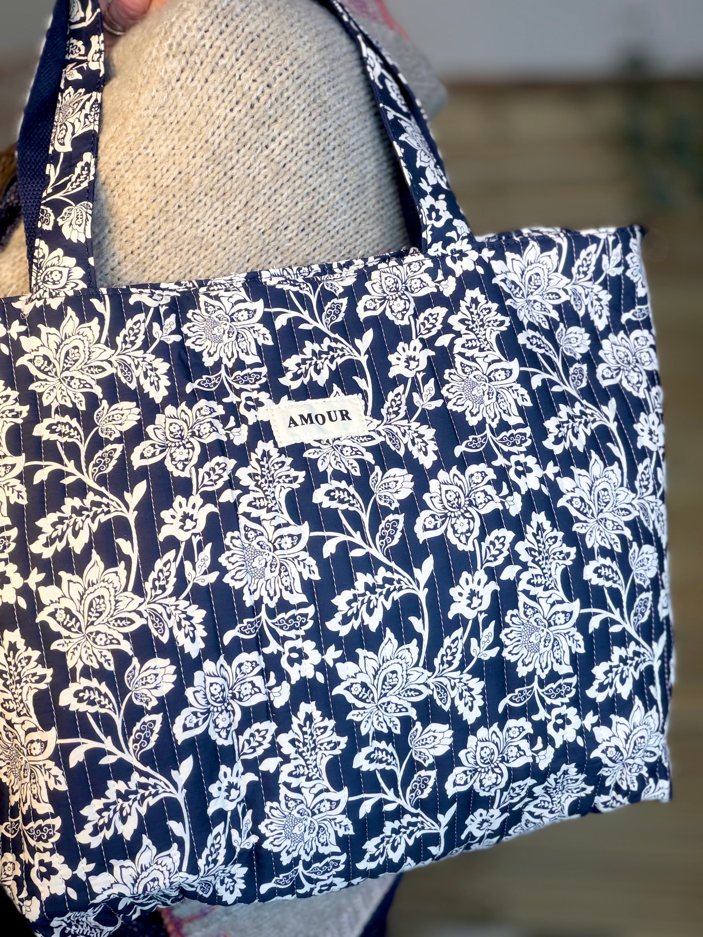 Sac cabas imprimé PIERCE - fleuri marine