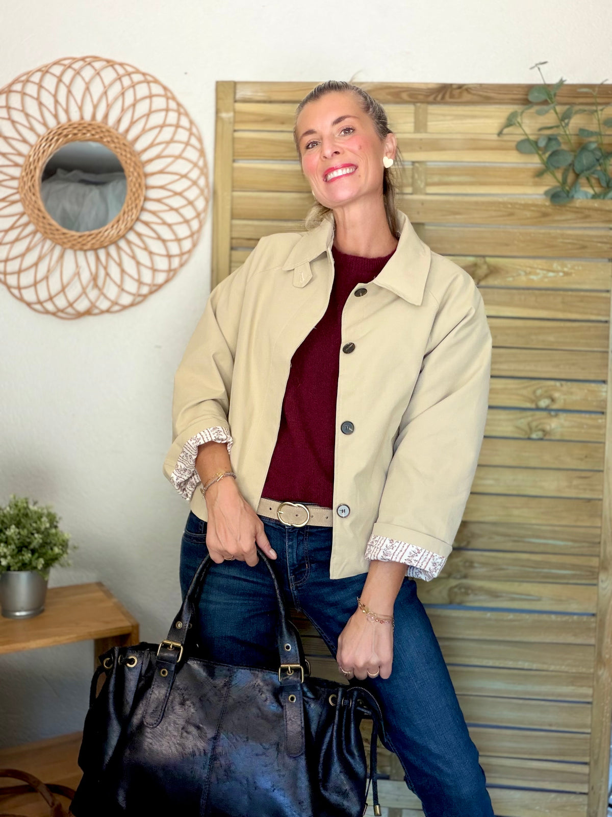 Veste Trench avec Liberty - MADELEINE Beige