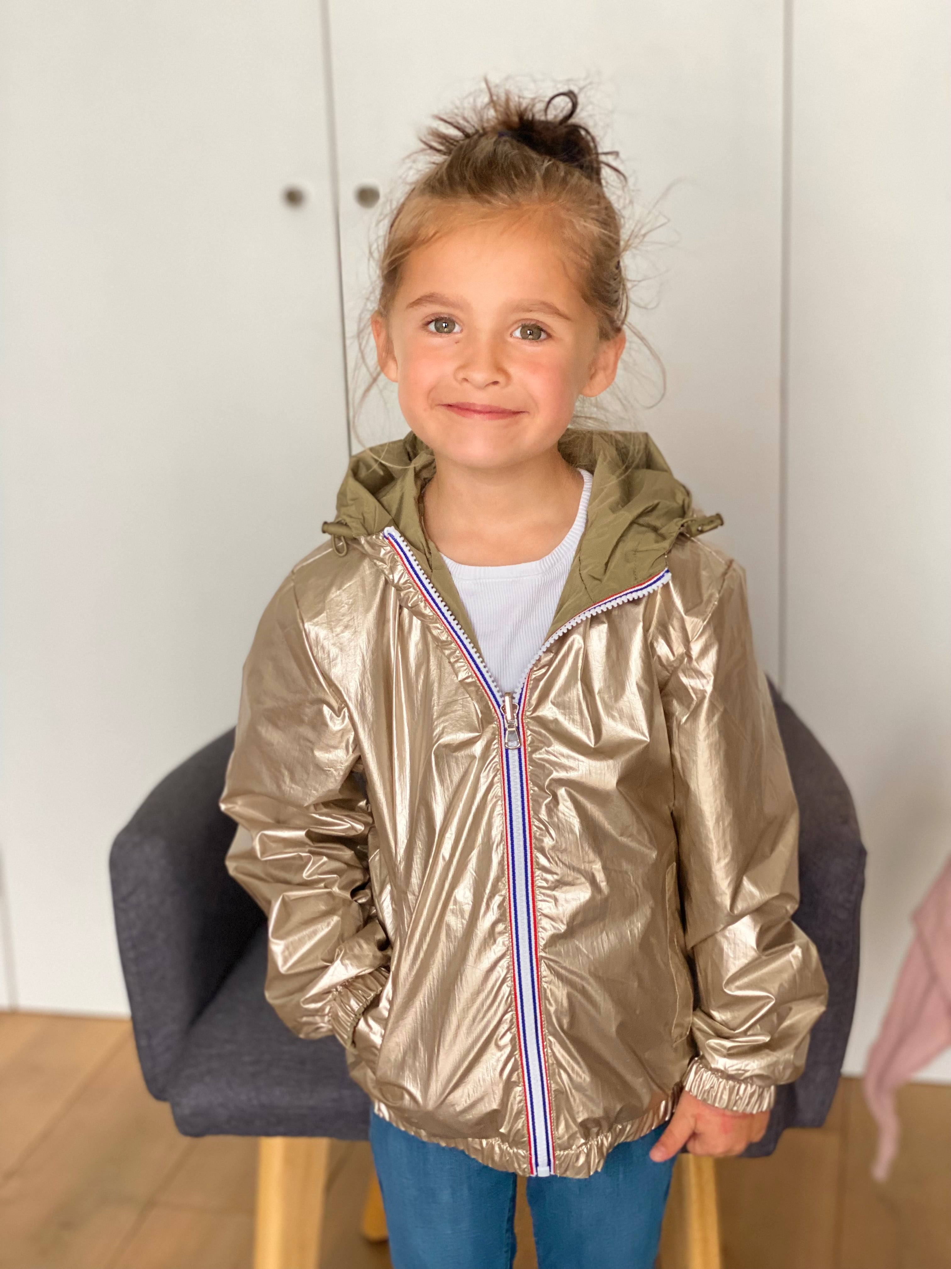 Veste Imperméable réversible mixte GARANCE KIDS - Kaki clair / Doré