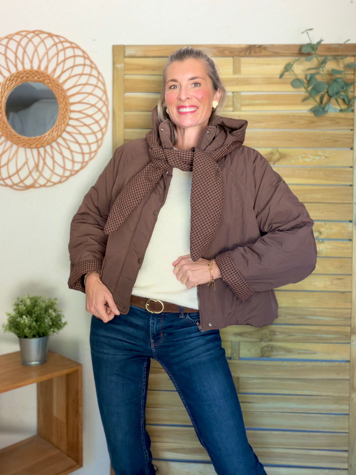 PRÉCOMMANDE (Expédition 22/10) • Veste matelassée capuche amovible réversible ODILE Chocolat
