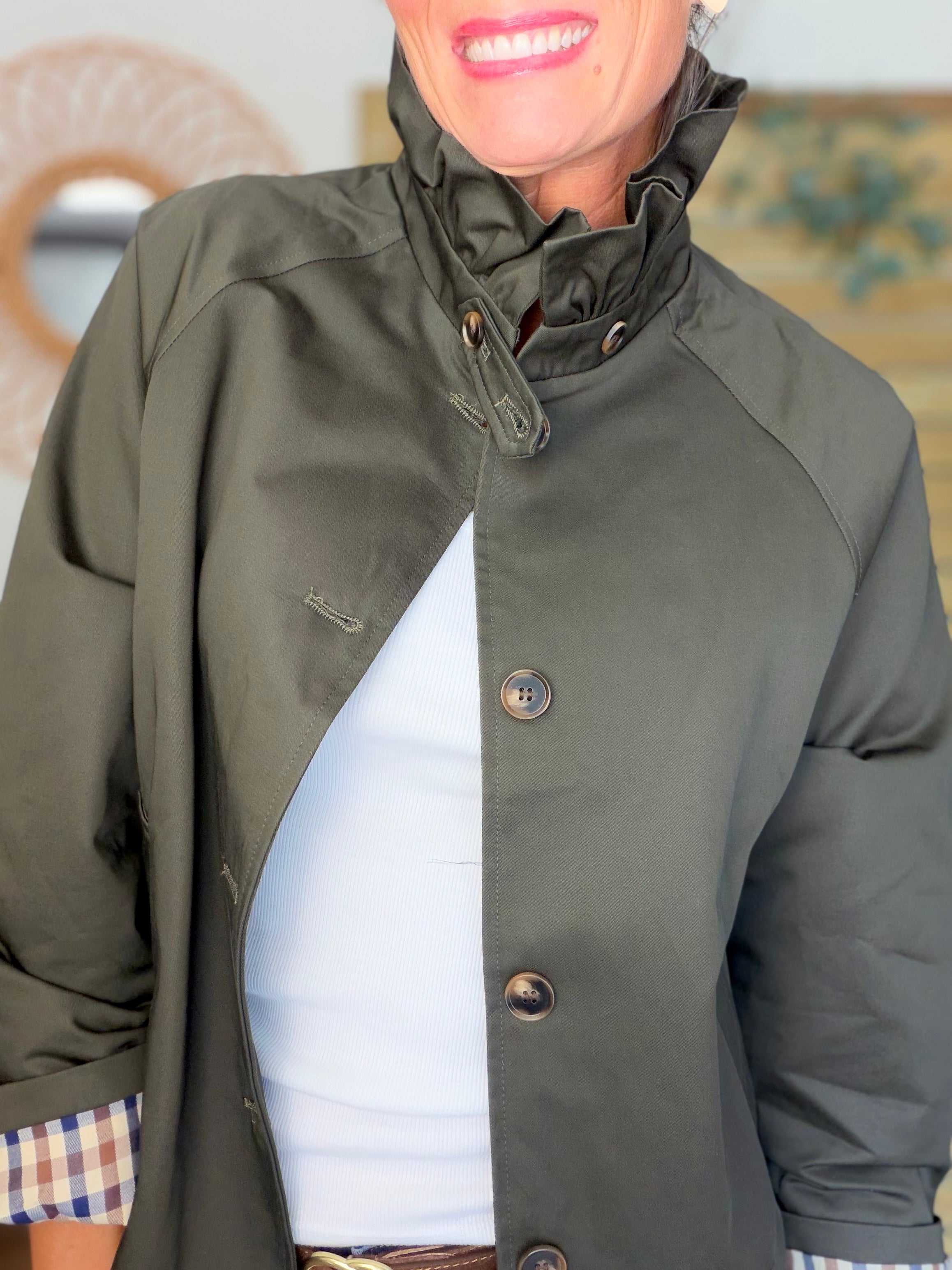 Veste Trench col victorien doublure carreaux - VICTORIA Kaki foncé