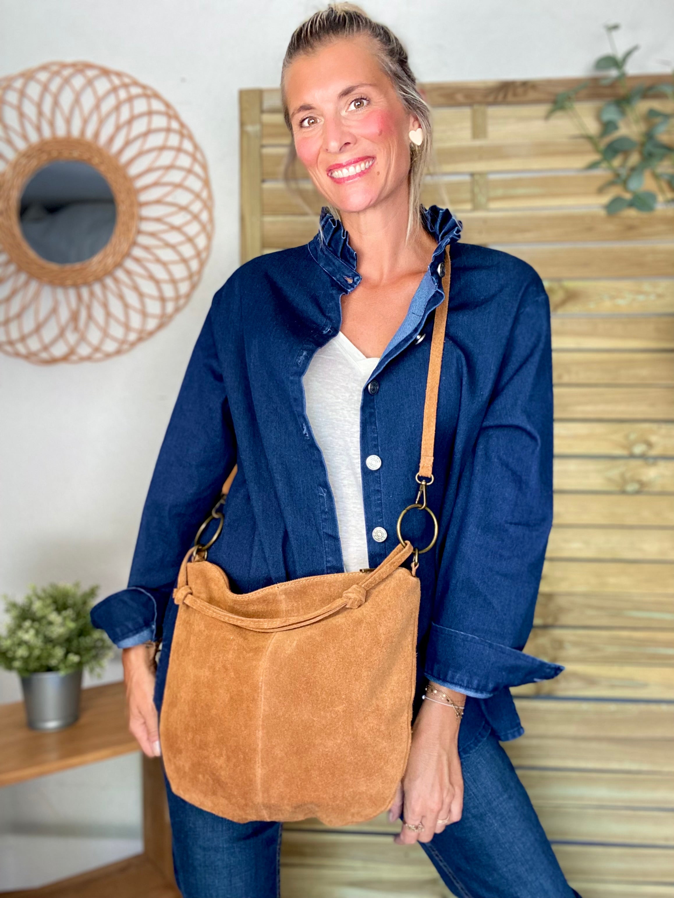 Sac en cuir daim SCOTT - Camel