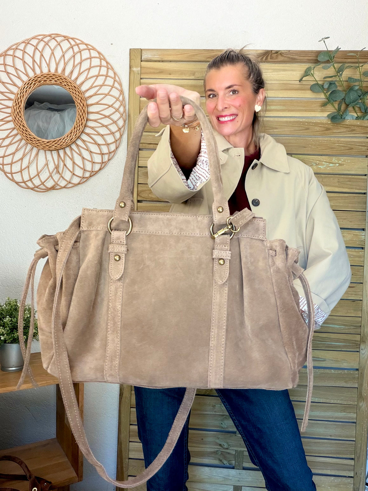 Sac cabas XL en cuir daim • PARKER Taupe