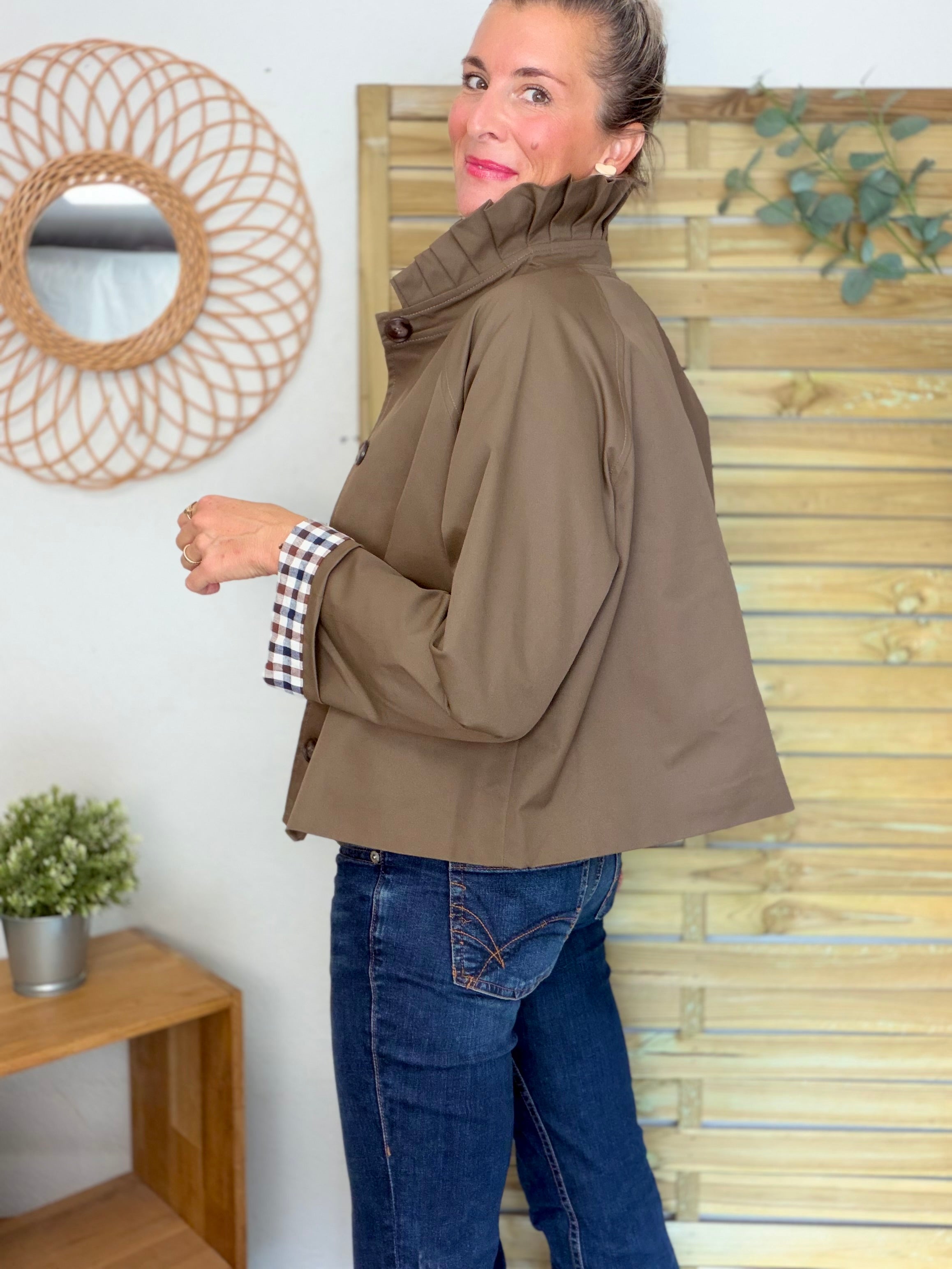 Veste Trench col victorien, revers carreaux - VICKY Café