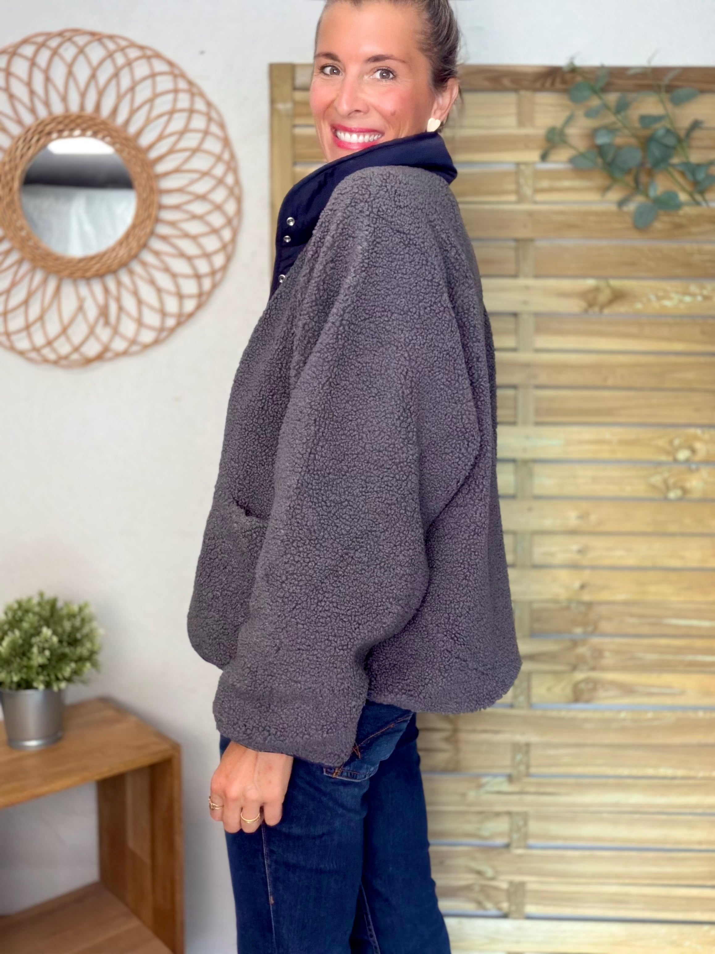 Veste matelassée réversible Sherpa AMÉLIE Bleu marine / Gris