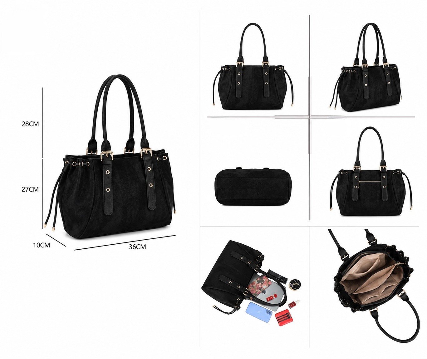 Sac cabas XL simili daim CLÉO Noir