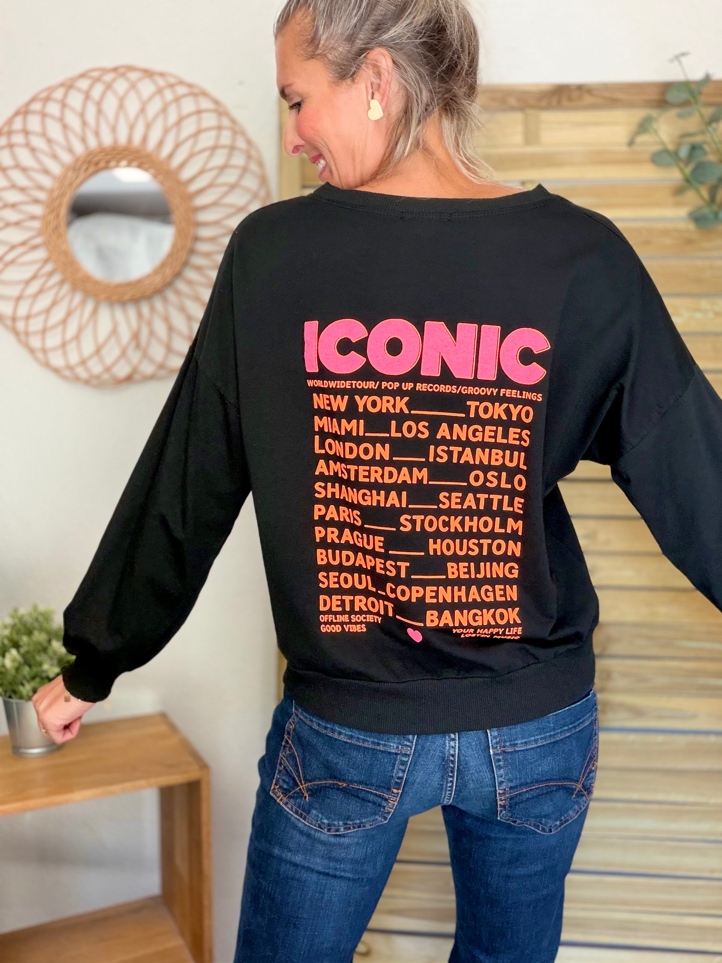 Sweat ICONIC léger 100% coton FAUSTINE Noir (taille 36 à 46)