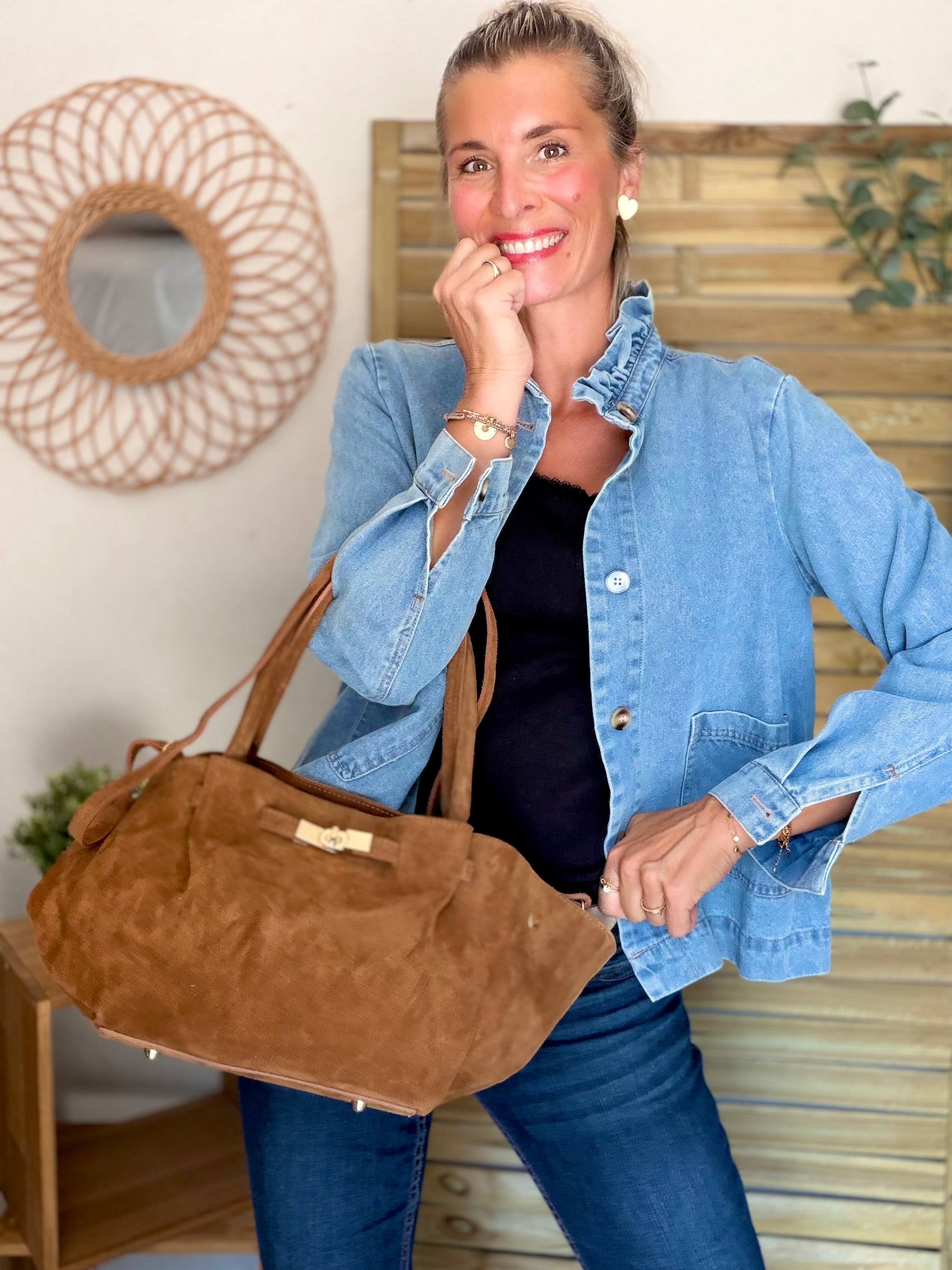 Sac cabas en cuir daim HANA - Camel