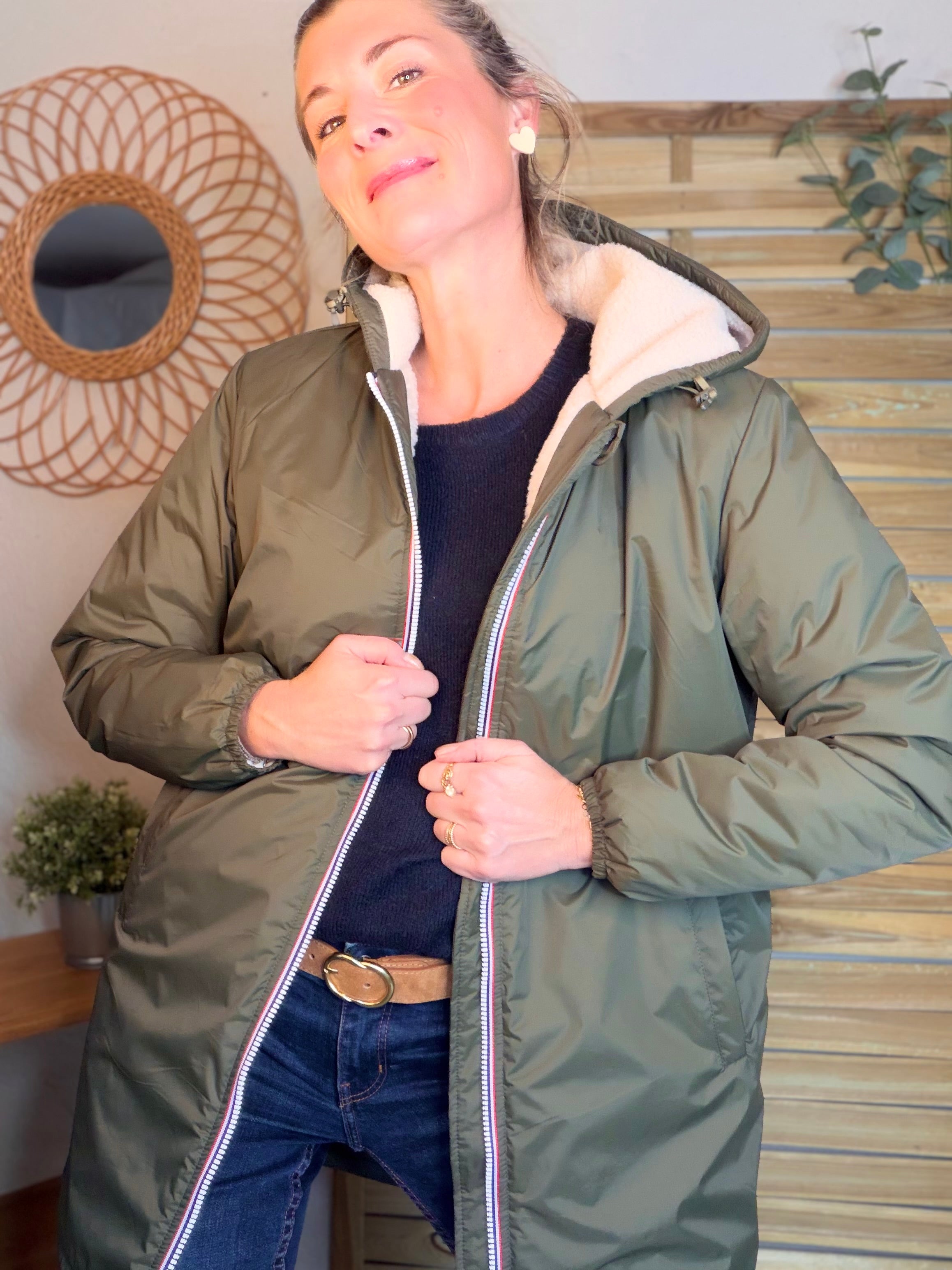 Parka Imperméable LOUISE LONG Sherpa écru - Kaki - LAURA JO
