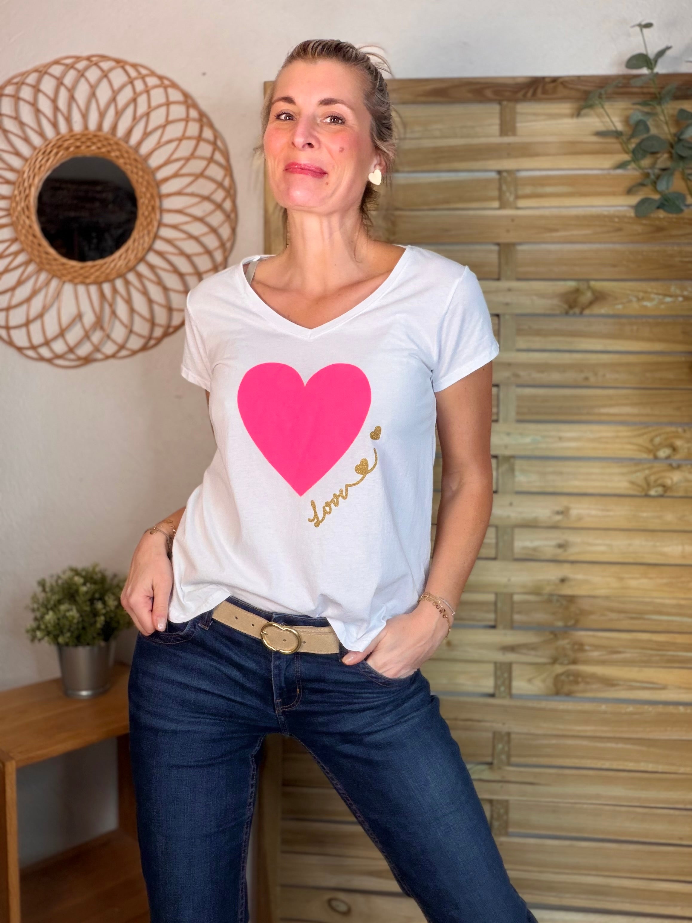 Tee shirt Gros Coeur Fuschia VERA 🩷