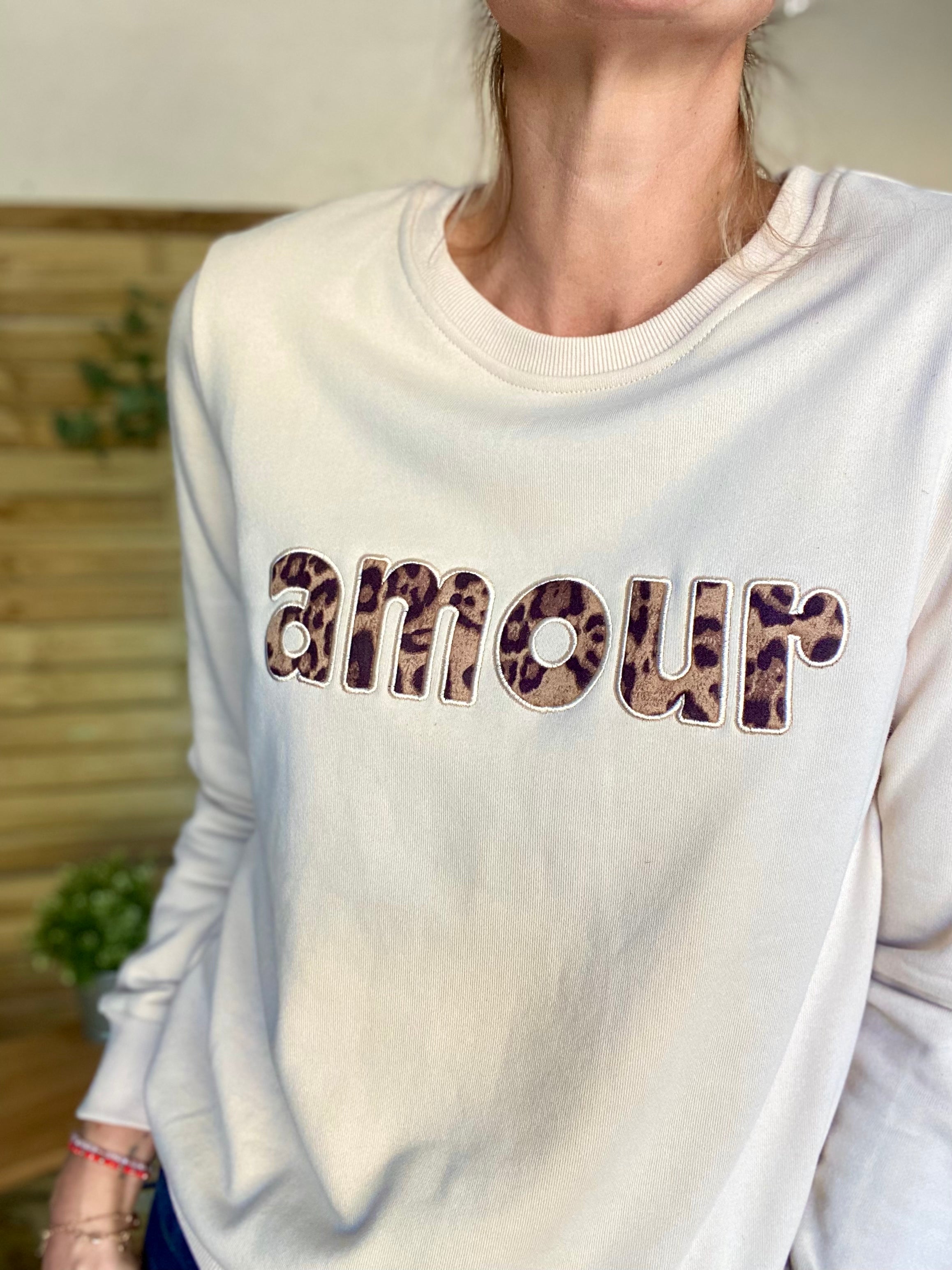 Sweat amour en coton GABRIELLE - Beige Léo