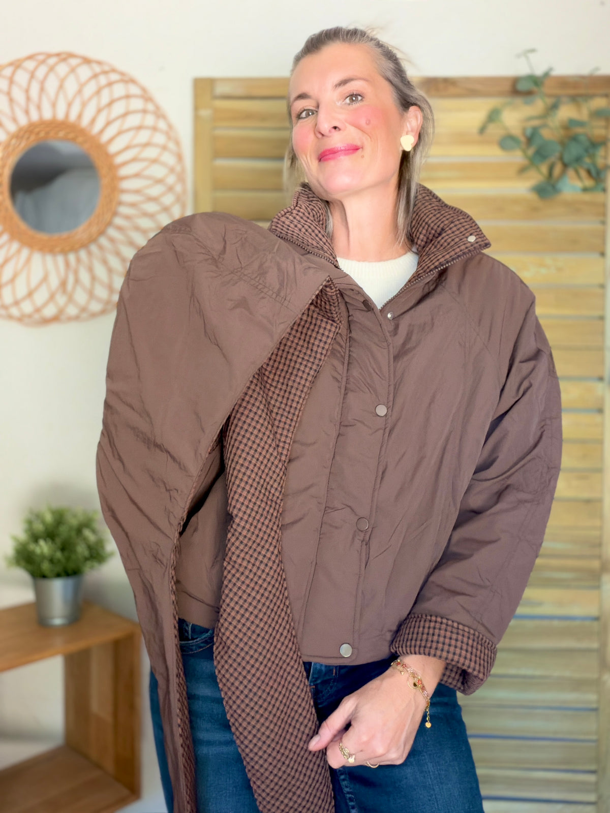 PRÉCOMMANDE (Expédition 22/10) • Veste matelassée capuche amovible réversible ODILE Chocolat