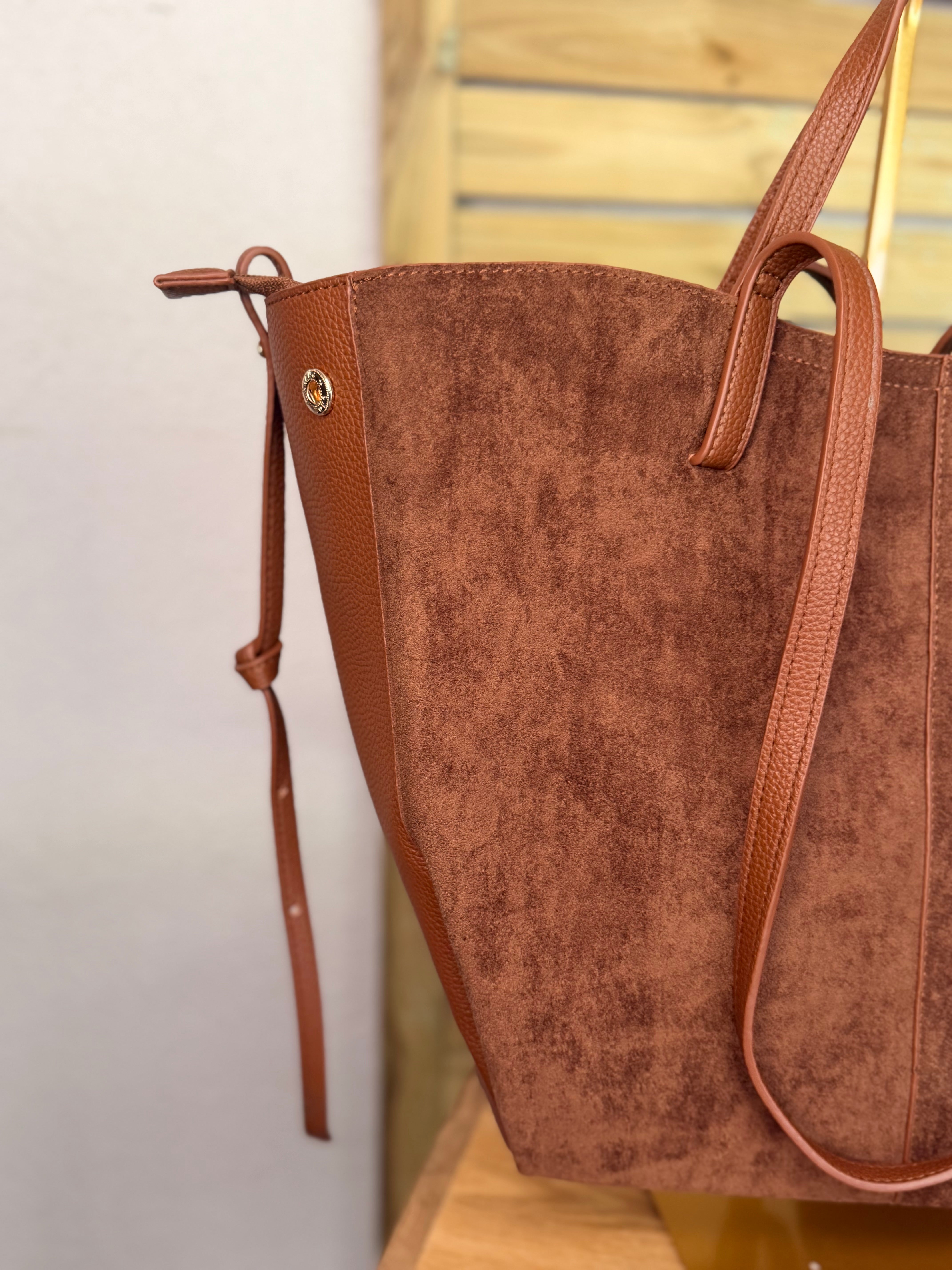 Grand Sac cabas 2 en 1 en simili daim - PAULE Camel