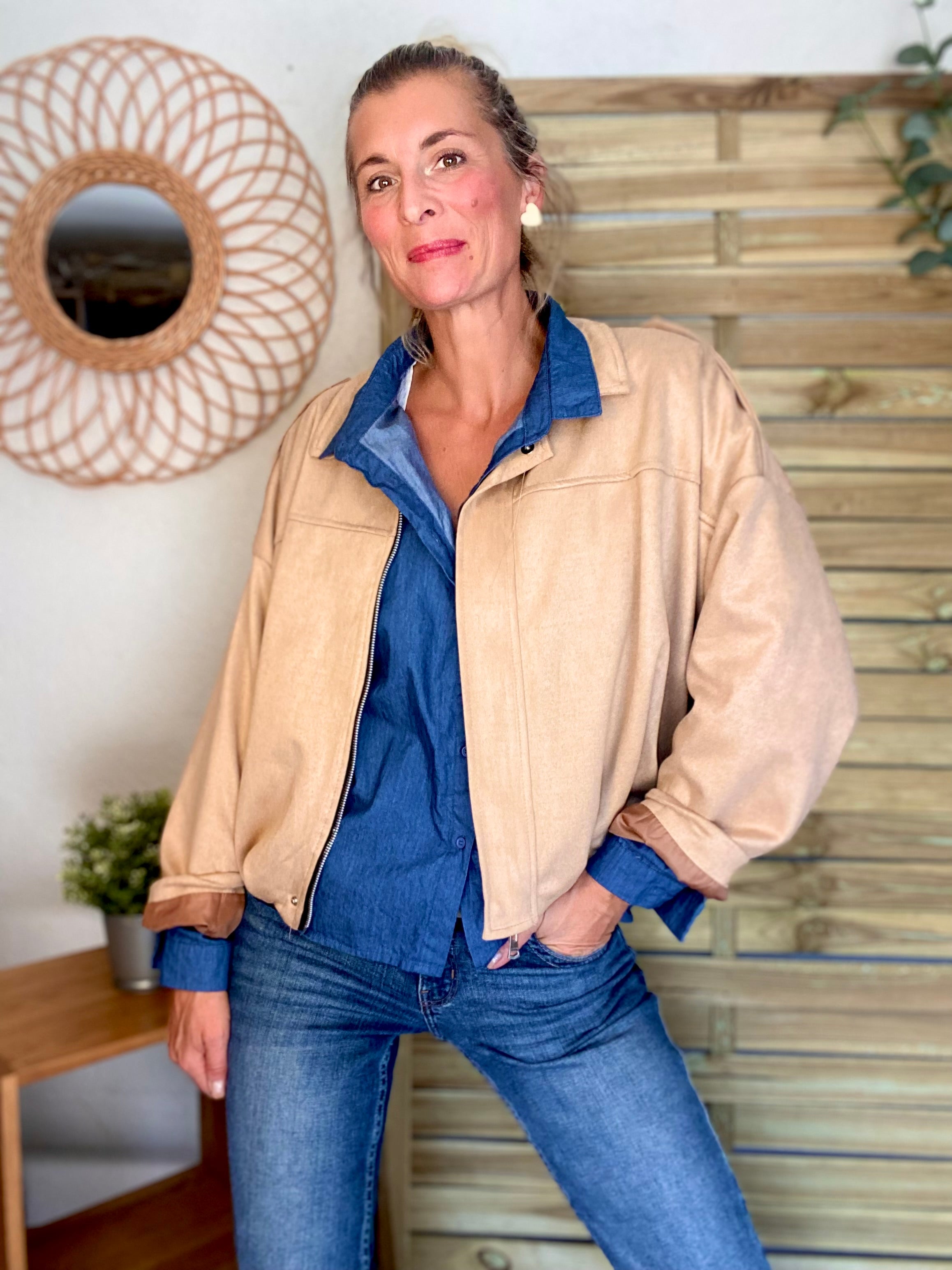 Veste oversize en suédine ISAAC - Camel clair