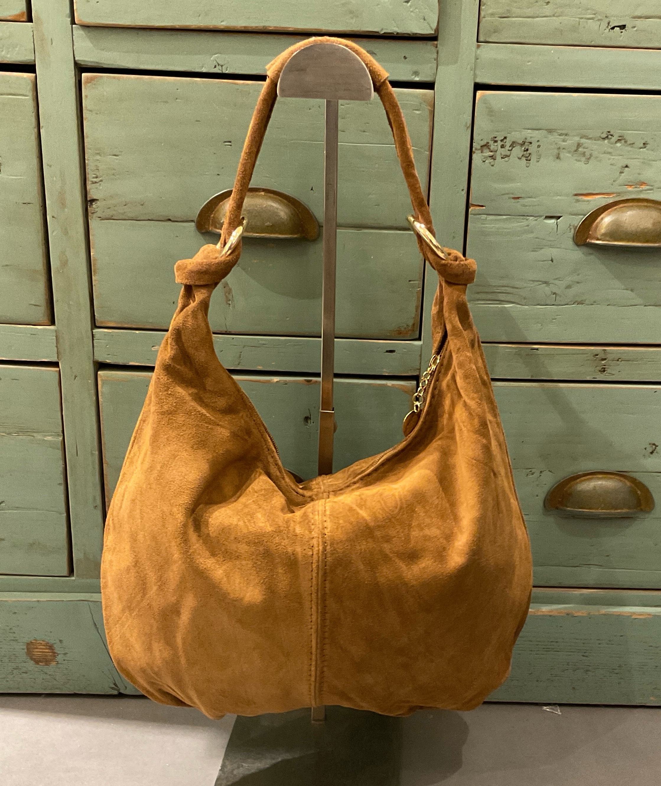 Sac besace hobo en cuir daim souple avec anneaux WILLIAM - Camel