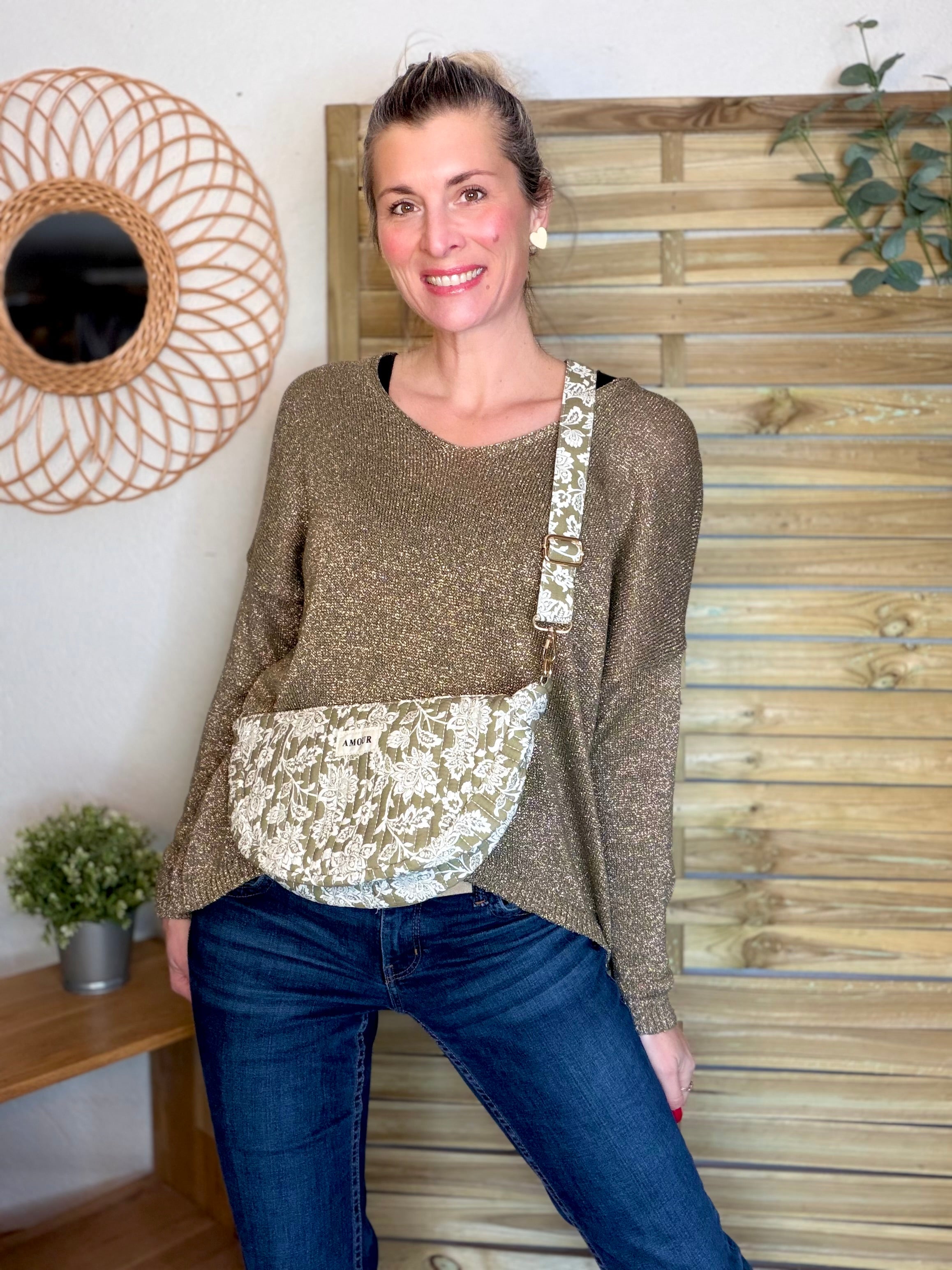 Pull maille lurex et étoile ⭐️ POLLY - Kaki / Doré