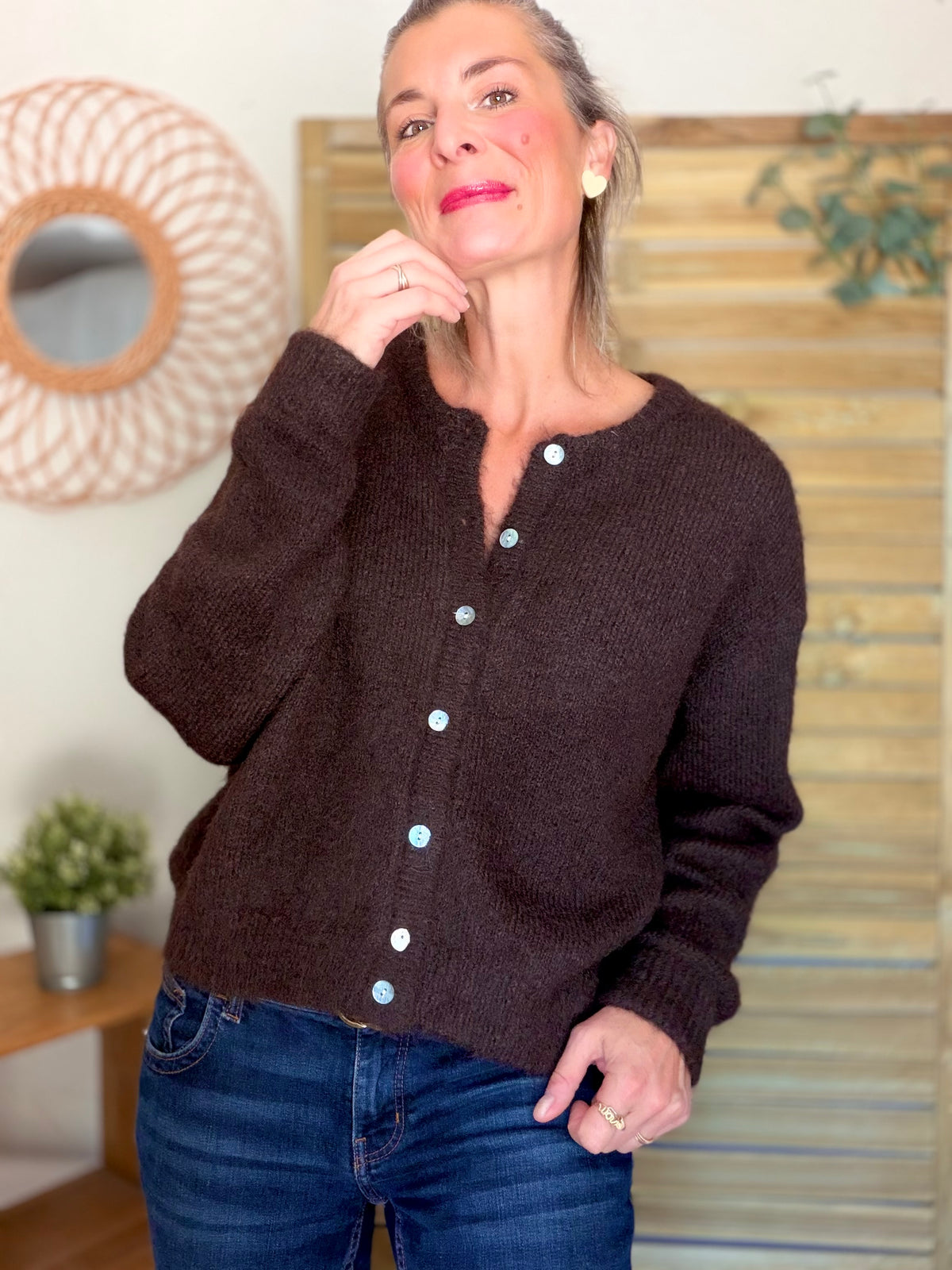Gilet en maille MERYL - Chocolat brut