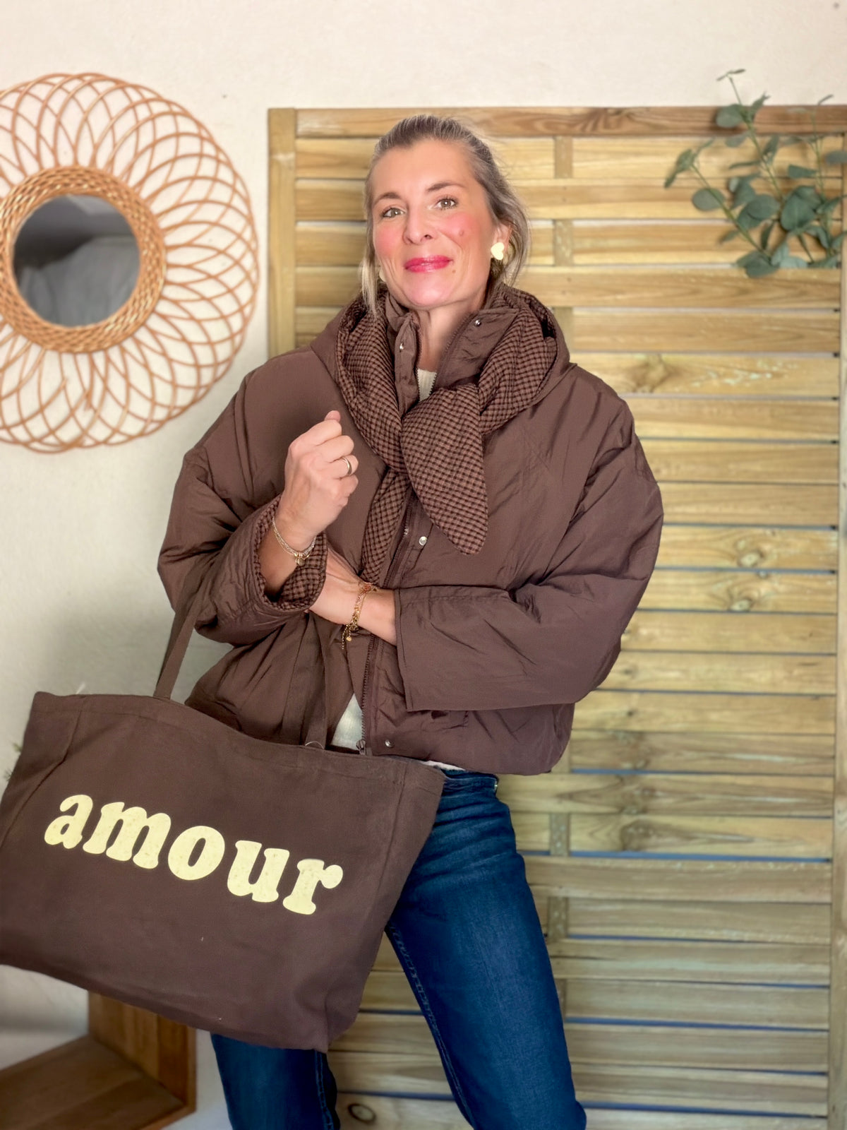 PRÉCOMMANDE (Expédition 22/10) • Veste matelassée capuche amovible réversible ODILE Chocolat