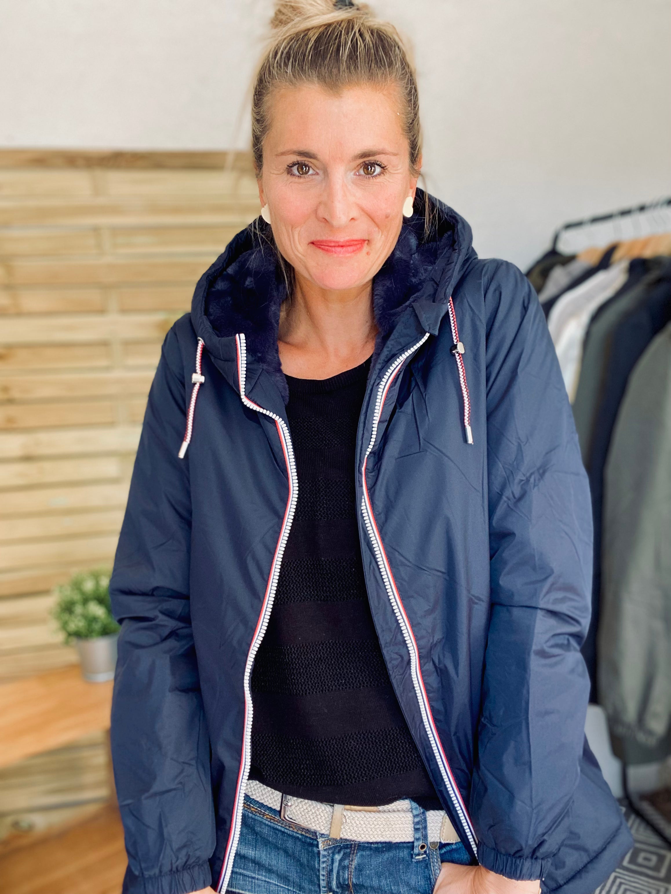 Parka Imperméable THELMA MI-LONG fourré - Bleu marine - Laura Jo