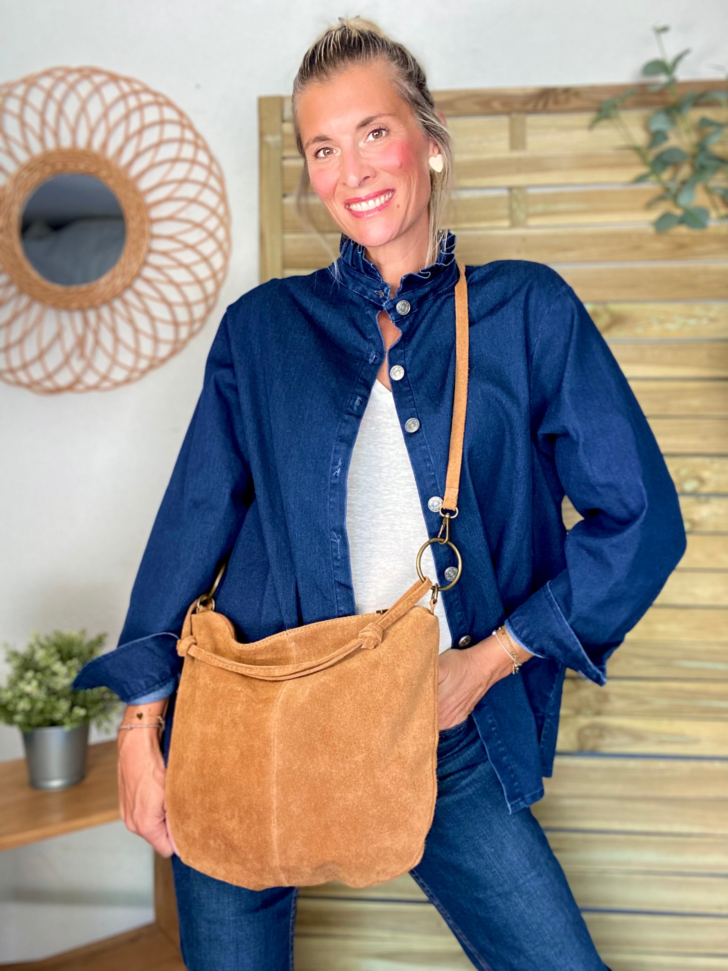 Sac en cuir daim SCOTT - Camel