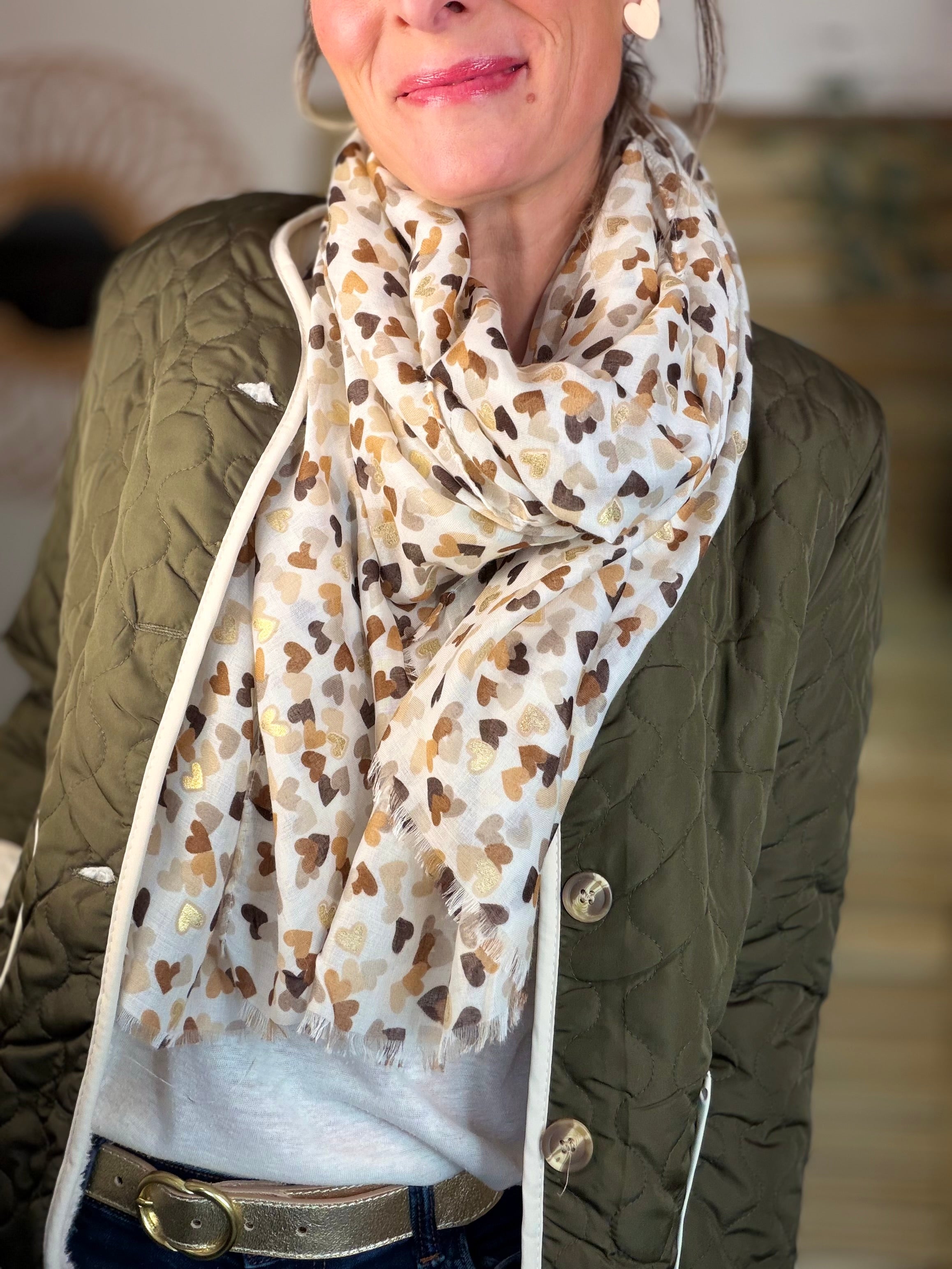 Foulard Cœurs SIGRID - Taupe 💛🧡🤎