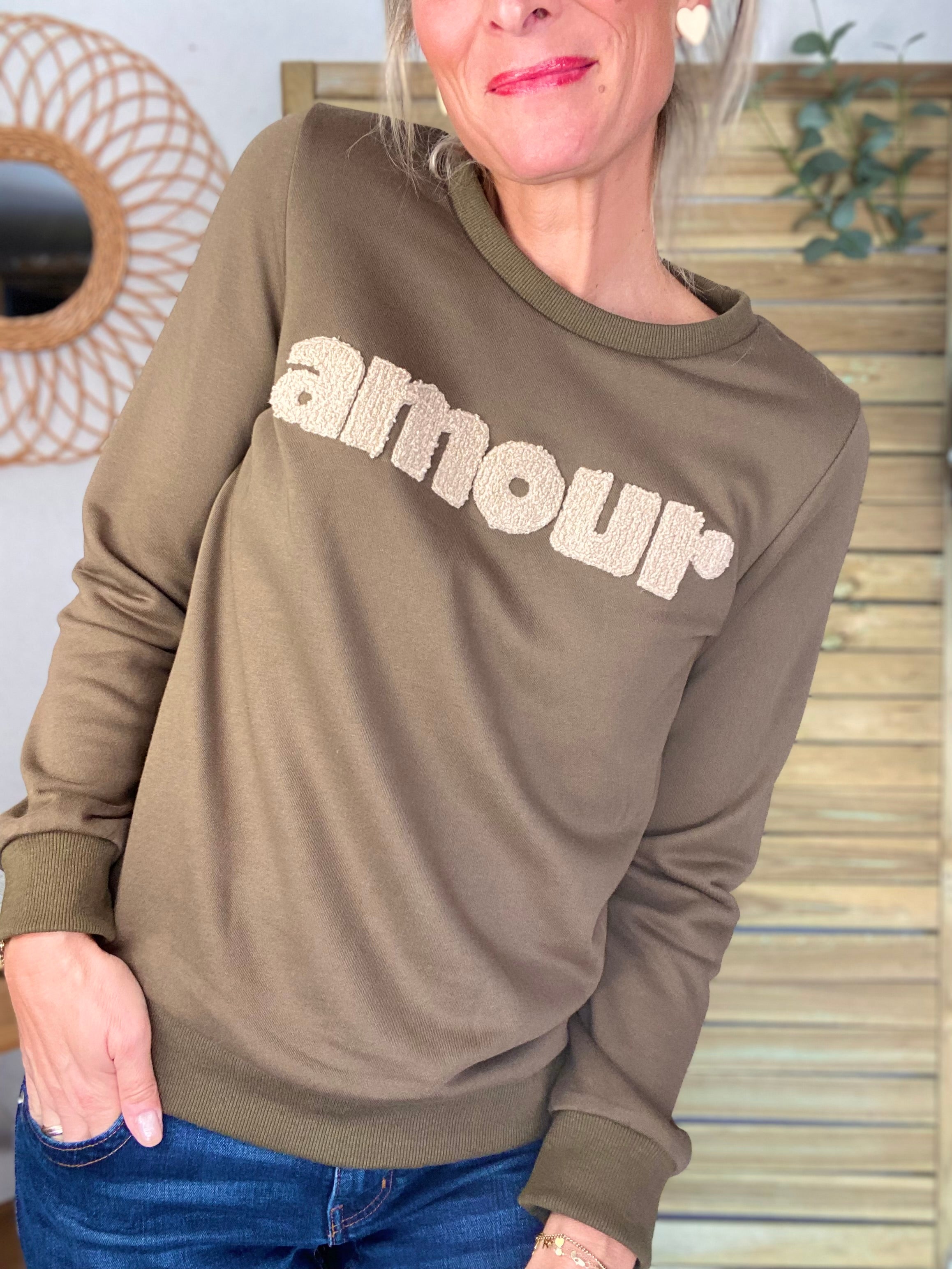Sweat amour DORIA - Kaki / Beige