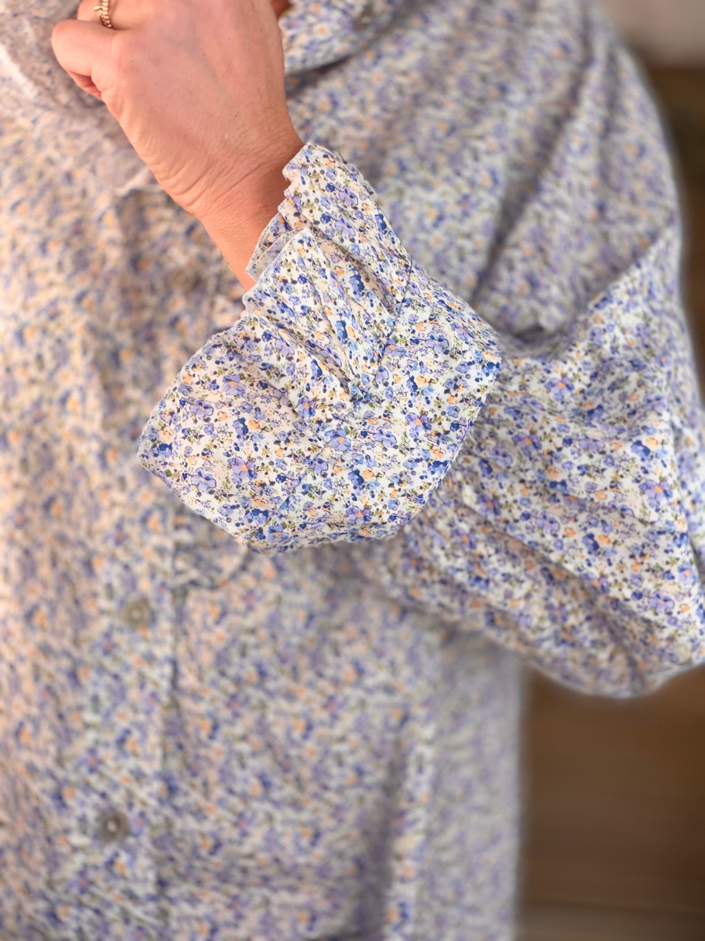 Chemise imprimée Liberty col volanté HÉLOÏSE - Bleu