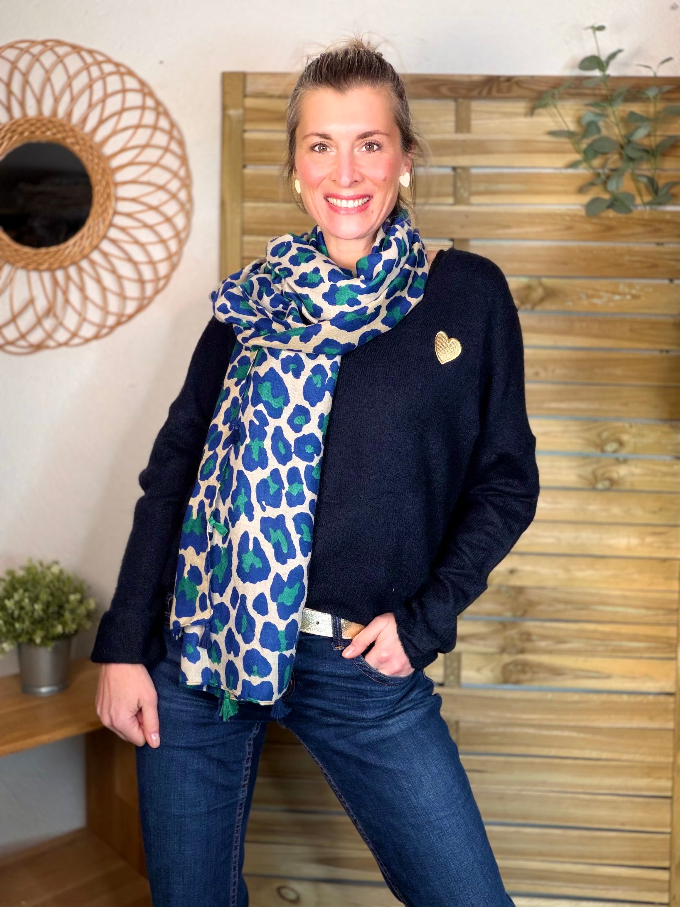 Foulard Léo CLEM - Bleu roi / vert 🐆