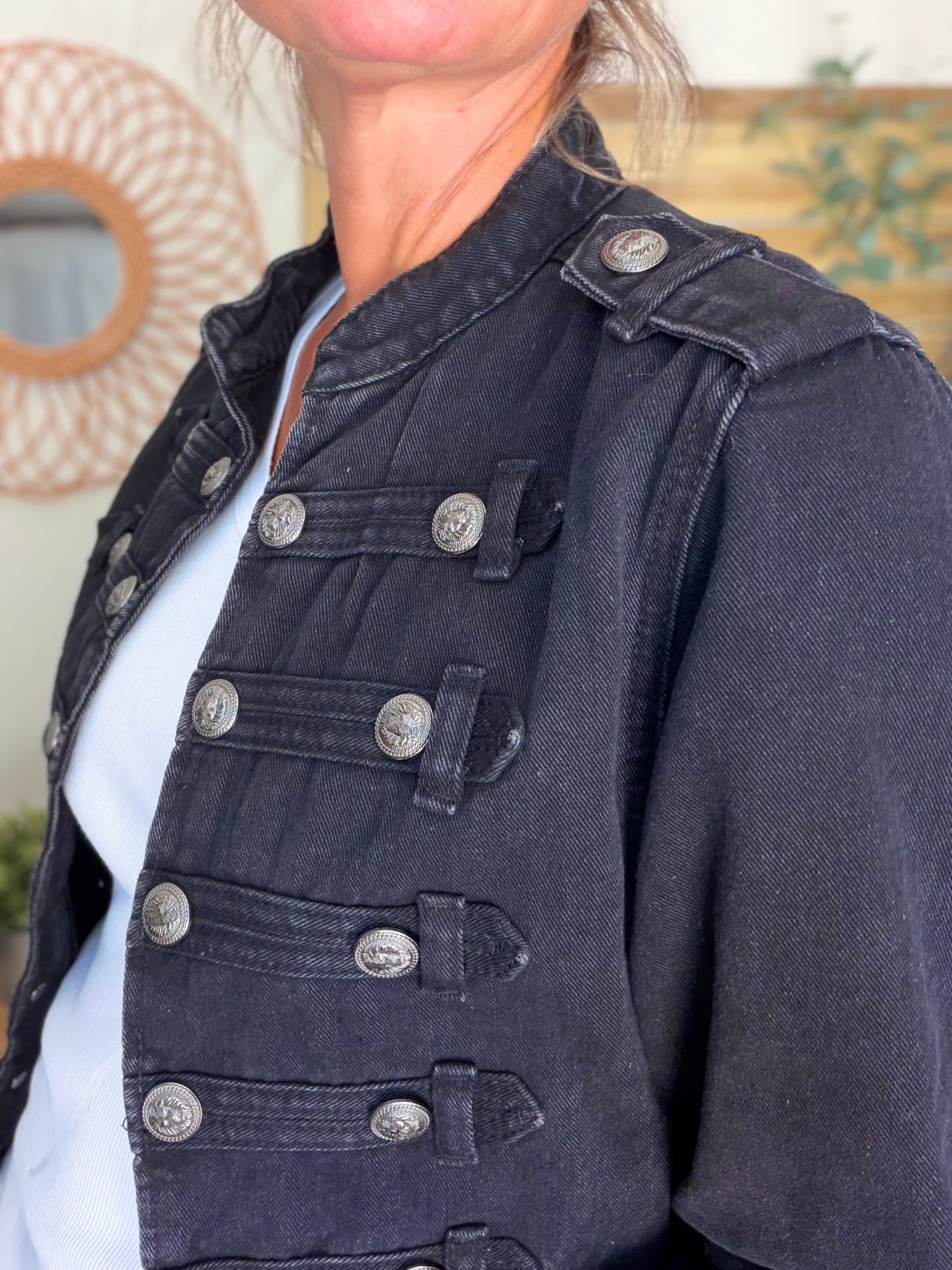 Veste courte en jean NAPOLÉON - Noir