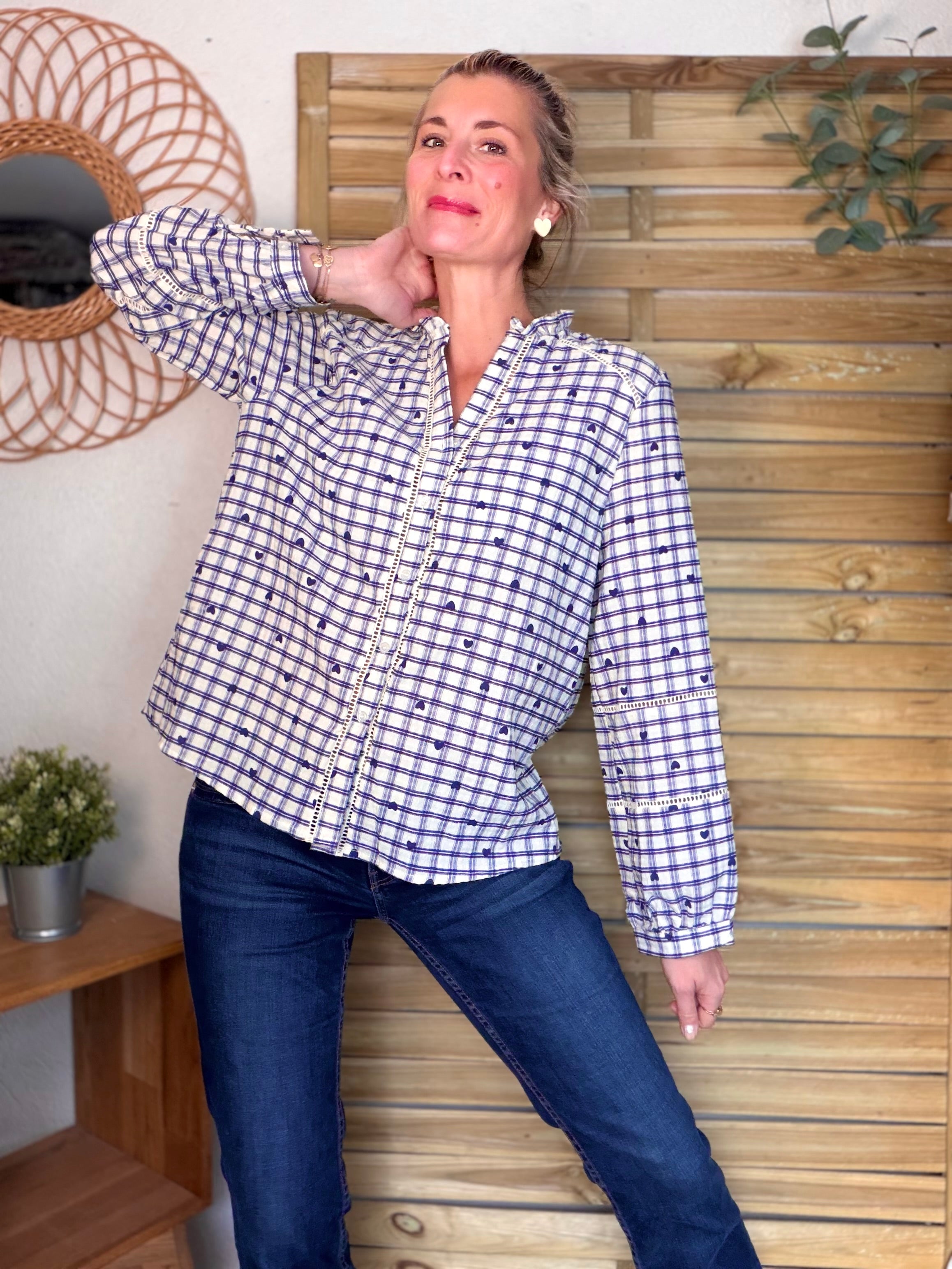 ⚡️ARRIVAGE - Blouse à carreaux et cœurs 💙 LYA bleue