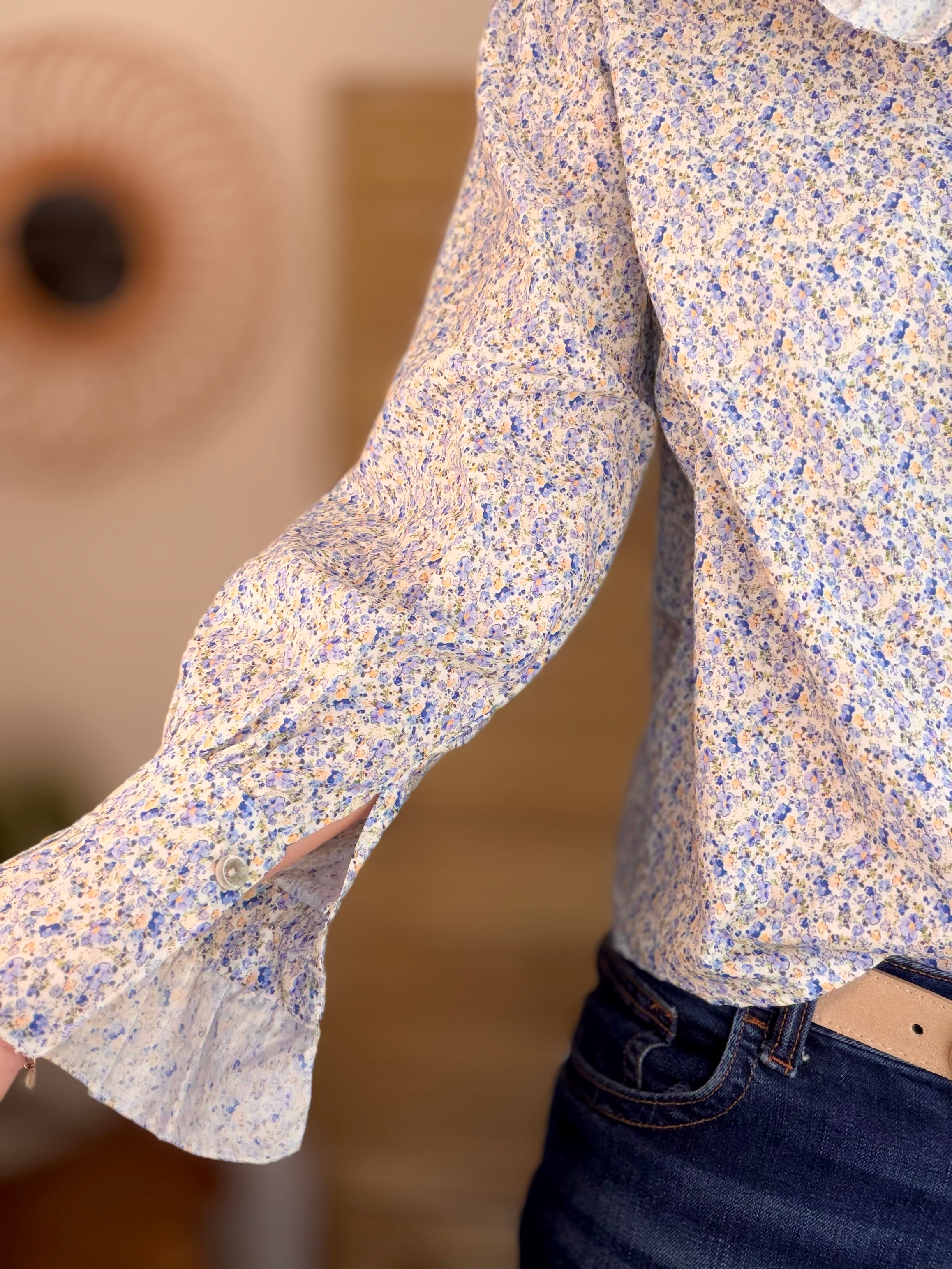 Chemise imprimée Liberty col volanté HÉLOÏSE - Bleu